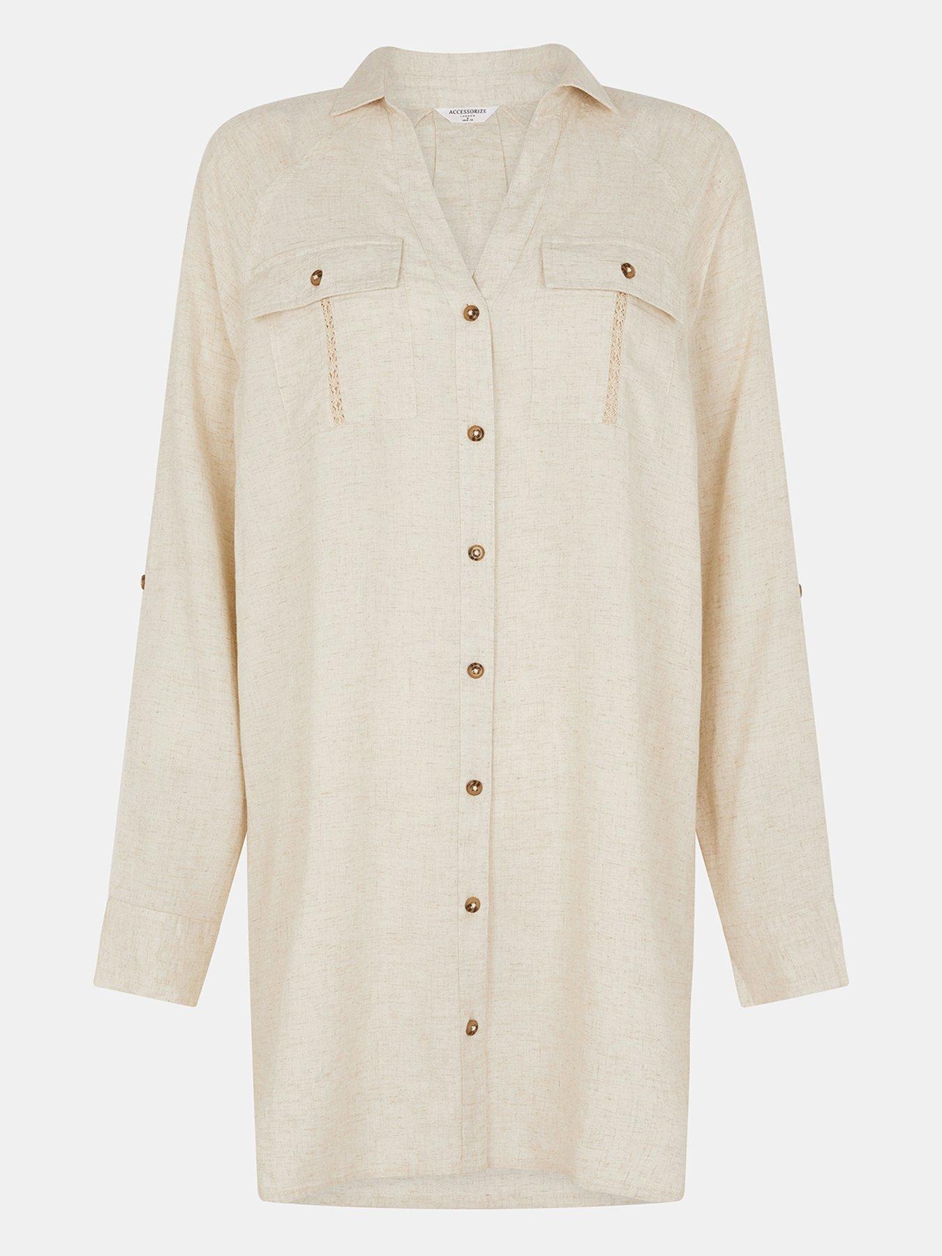 Image 4 of 4 of Accessorize Lace Trim Beach Cover Up Shirt - Brown