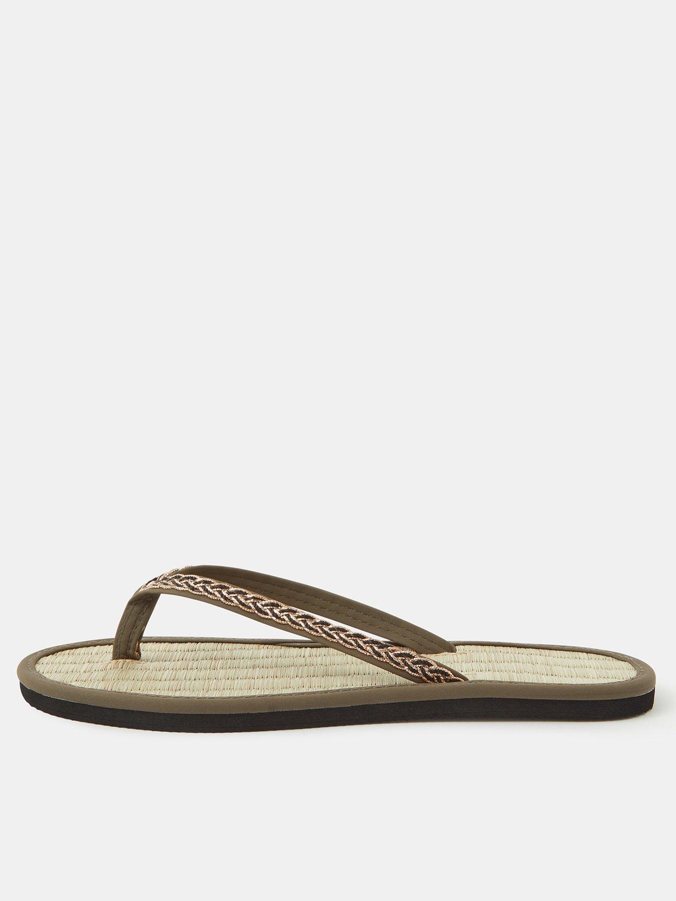 Image 1 of 3 of Accessorize Braided Strap Flip Flops - Golden Brown