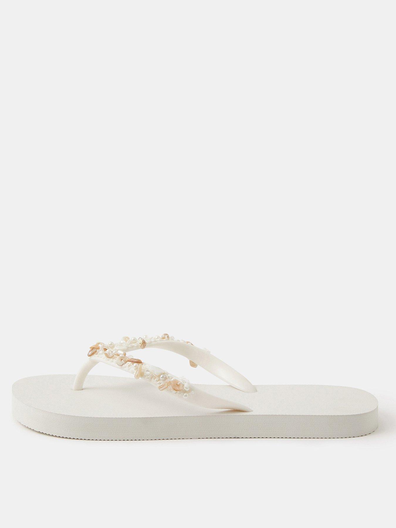 Accessorize Bead Embellished Flip Flops - White