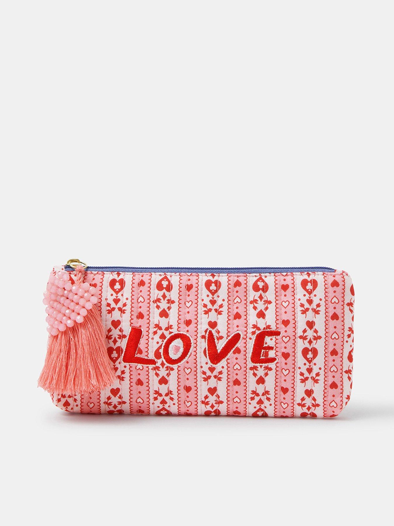 Accessorize Heart Print Pencil Case - Red