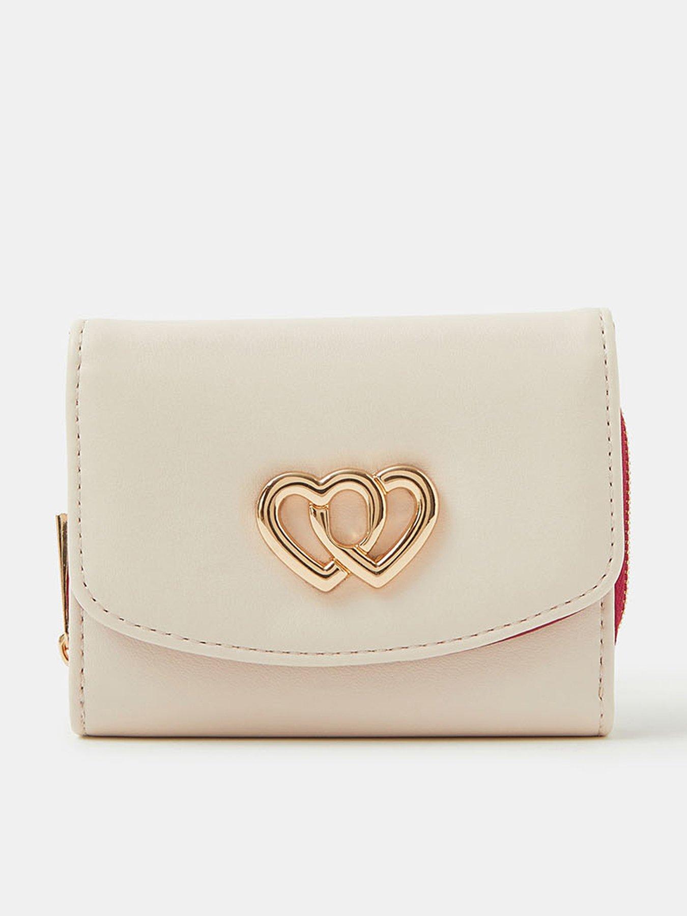 Accessorize Double Heart Faux Leather Purse - Cream