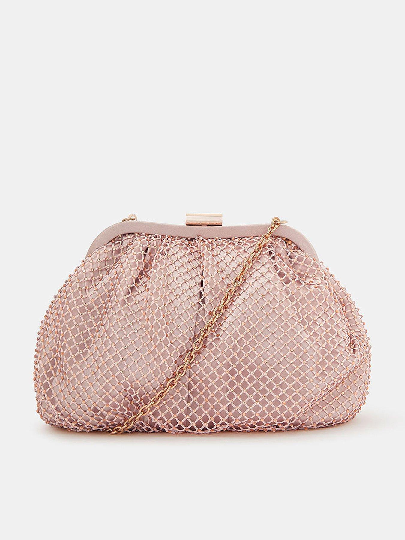 Image 1 of 5 of Accessorize Sequin Clip Frame Clutch Bag - Pink