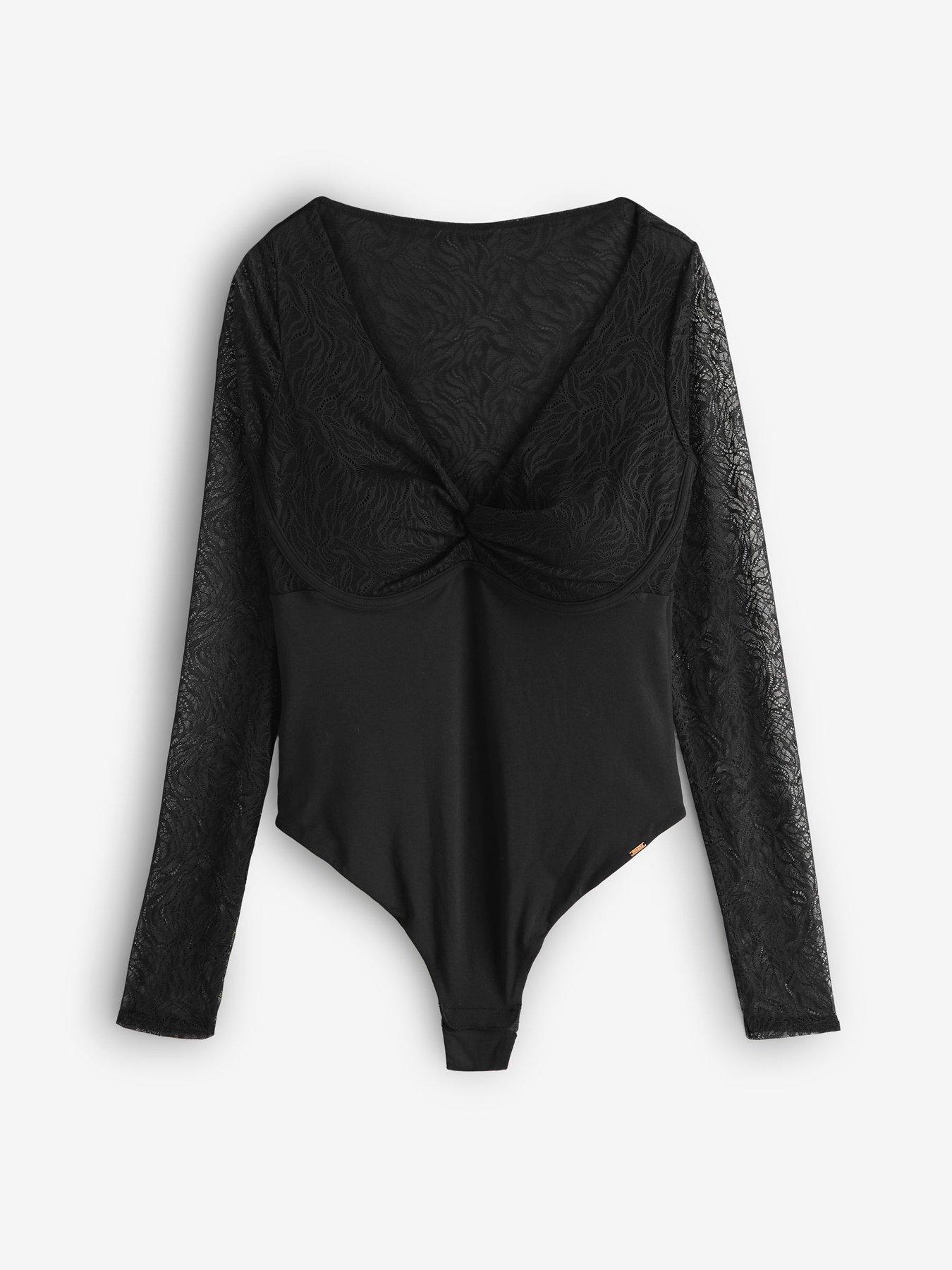 Image 5 of 6 of Lipsy Lace Wrap Long Sleeve Bodysuit - Black