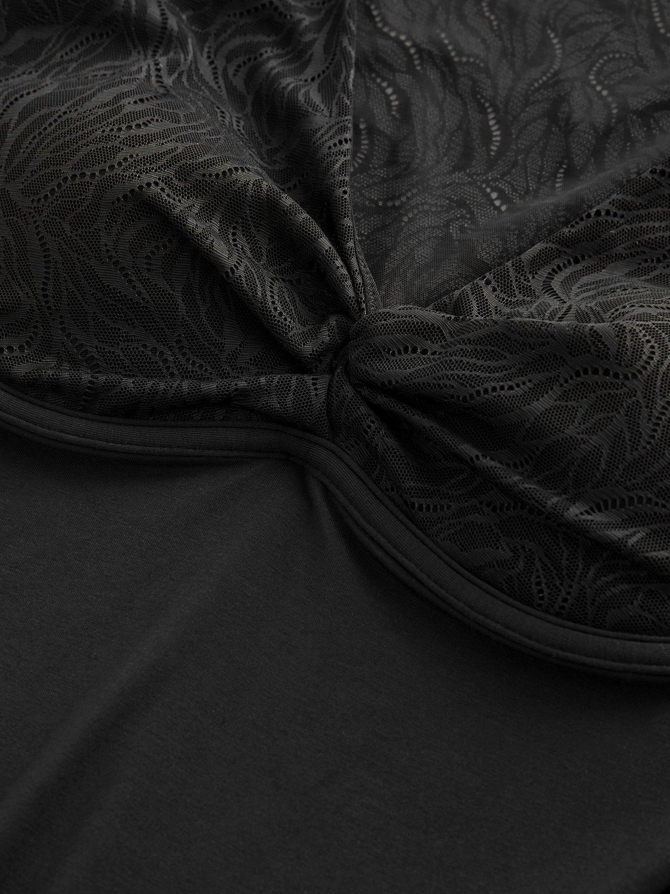 Image 6 of 6 of Lipsy Lace Wrap Long Sleeve Bodysuit - Black