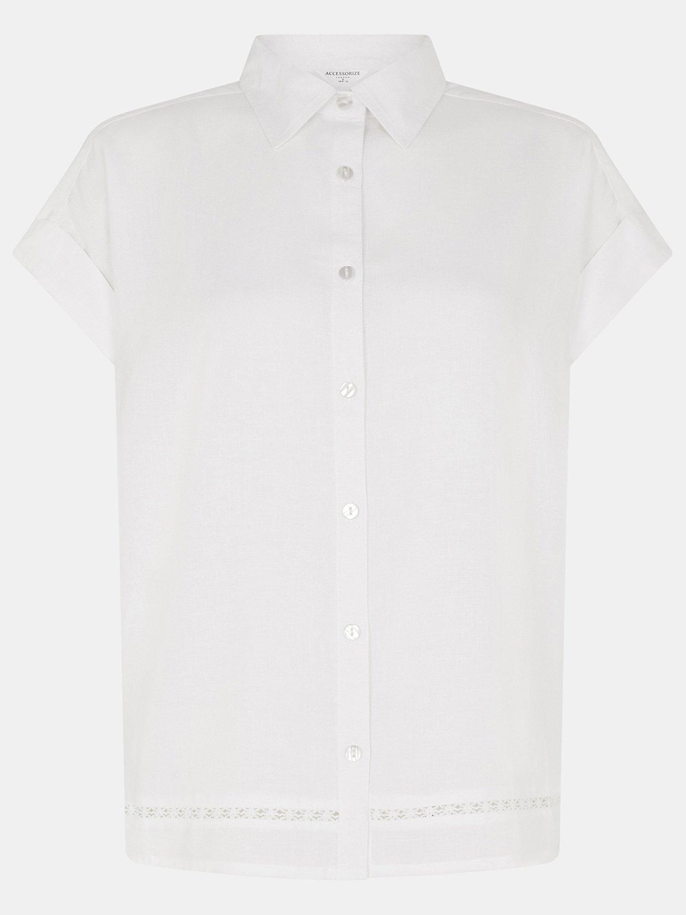 Image 1 of 1 of Accessorize Lace Trim Linen Shirt - White