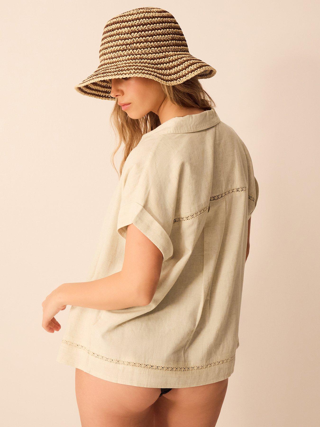 Image 2 of 5 of Accessorize Lace Trim Linen Shirt - Brown