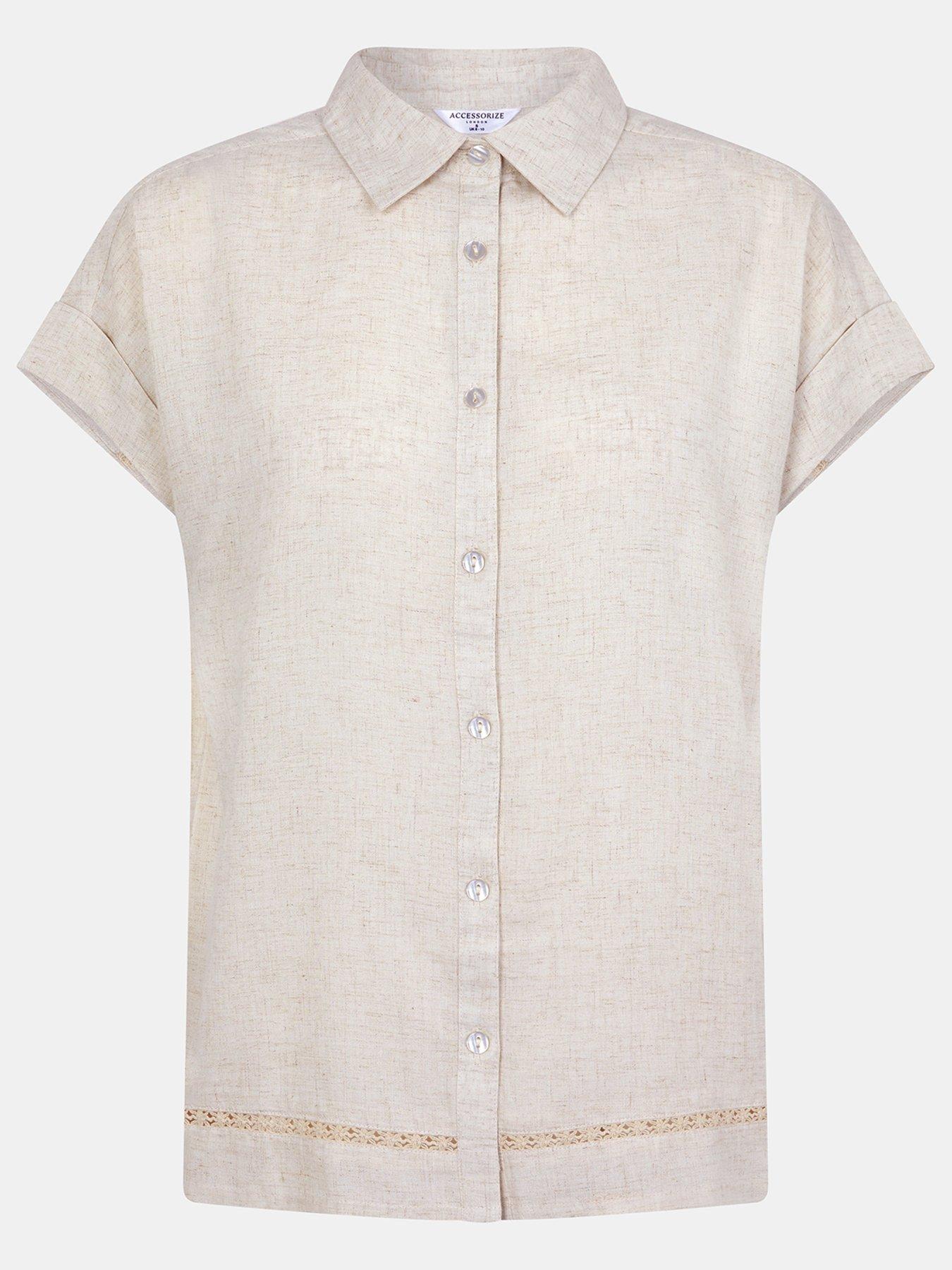 Image 5 of 5 of Accessorize Lace Trim Linen Shirt - Brown