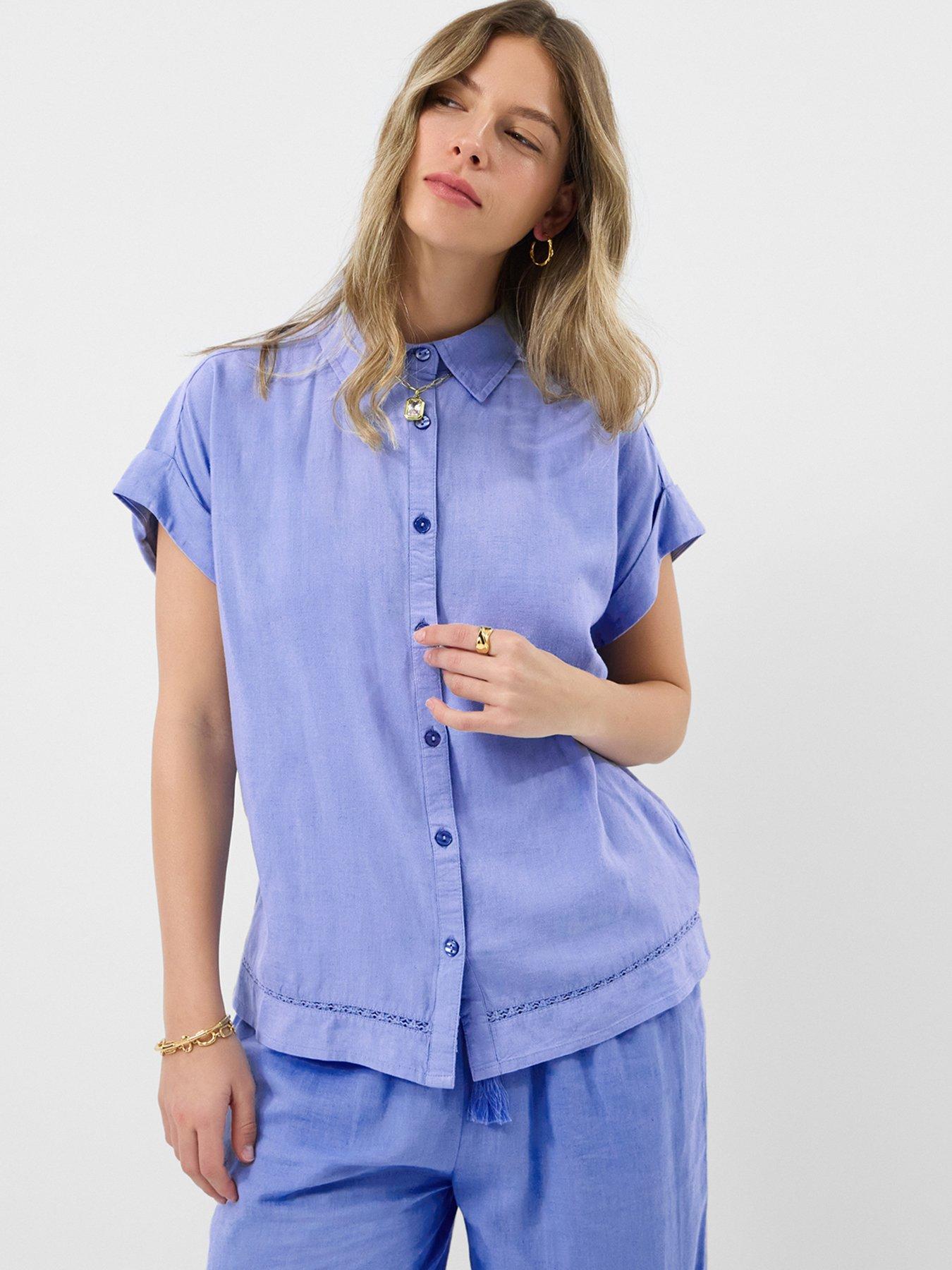 Accessorize Lace Trim Linen Shirt - Blue
