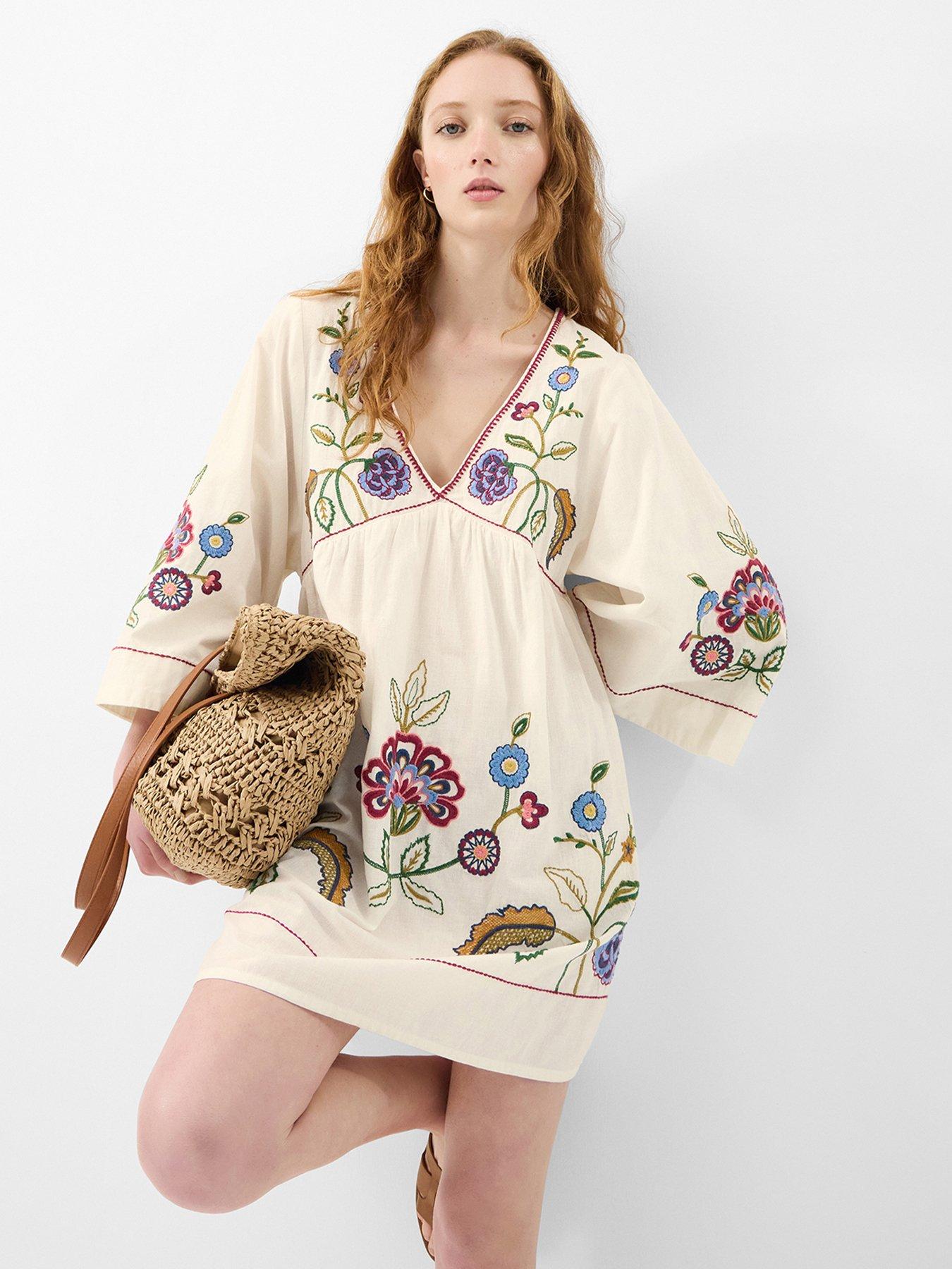 Image 1 of 4 of Accessorize Embroidered Cover Up Tunic - Cream