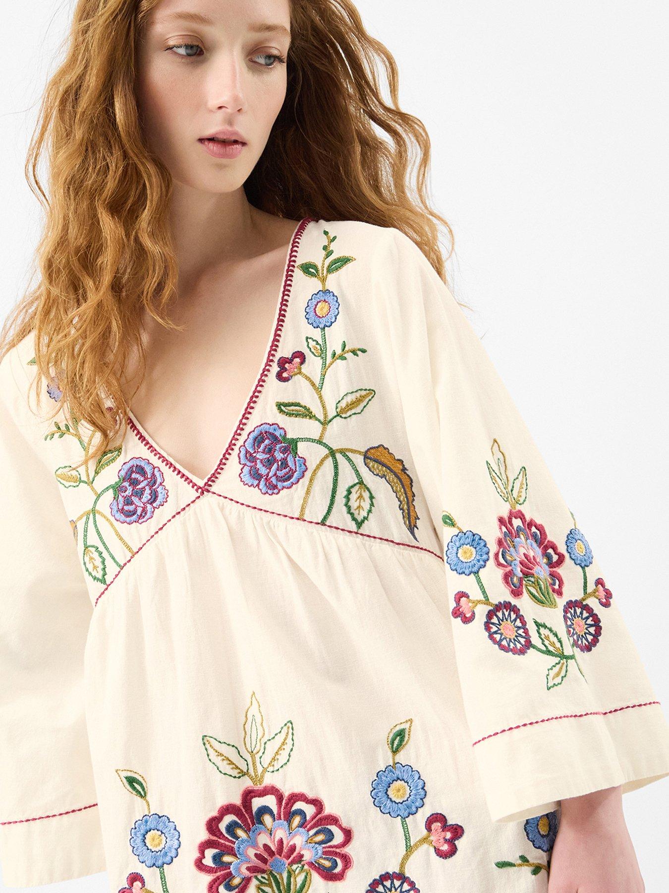 Image 3 of 4 of Accessorize Embroidered Cover Up Tunic - Cream