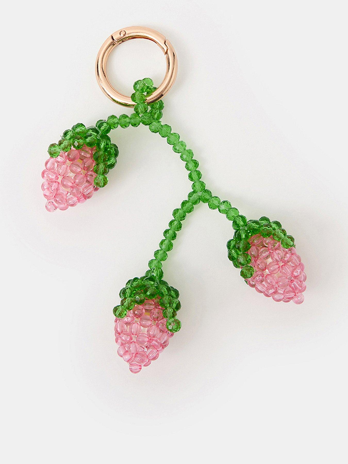 Accessorize Strawberry Beaded Bag Charm - Pink