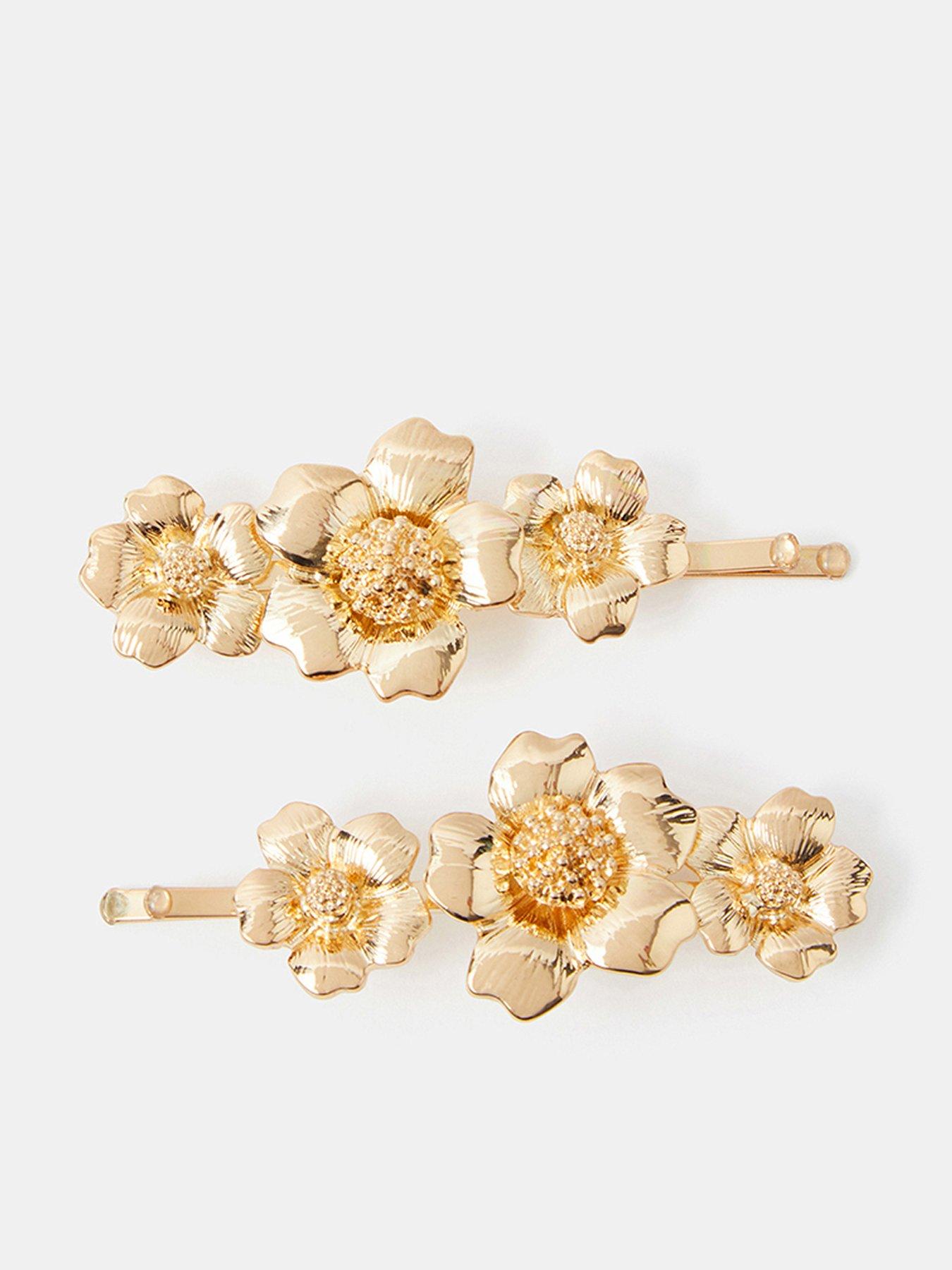 Image 1 of 3 of Accessorize 2-Pack Floral Metal Hair Slides - Gold