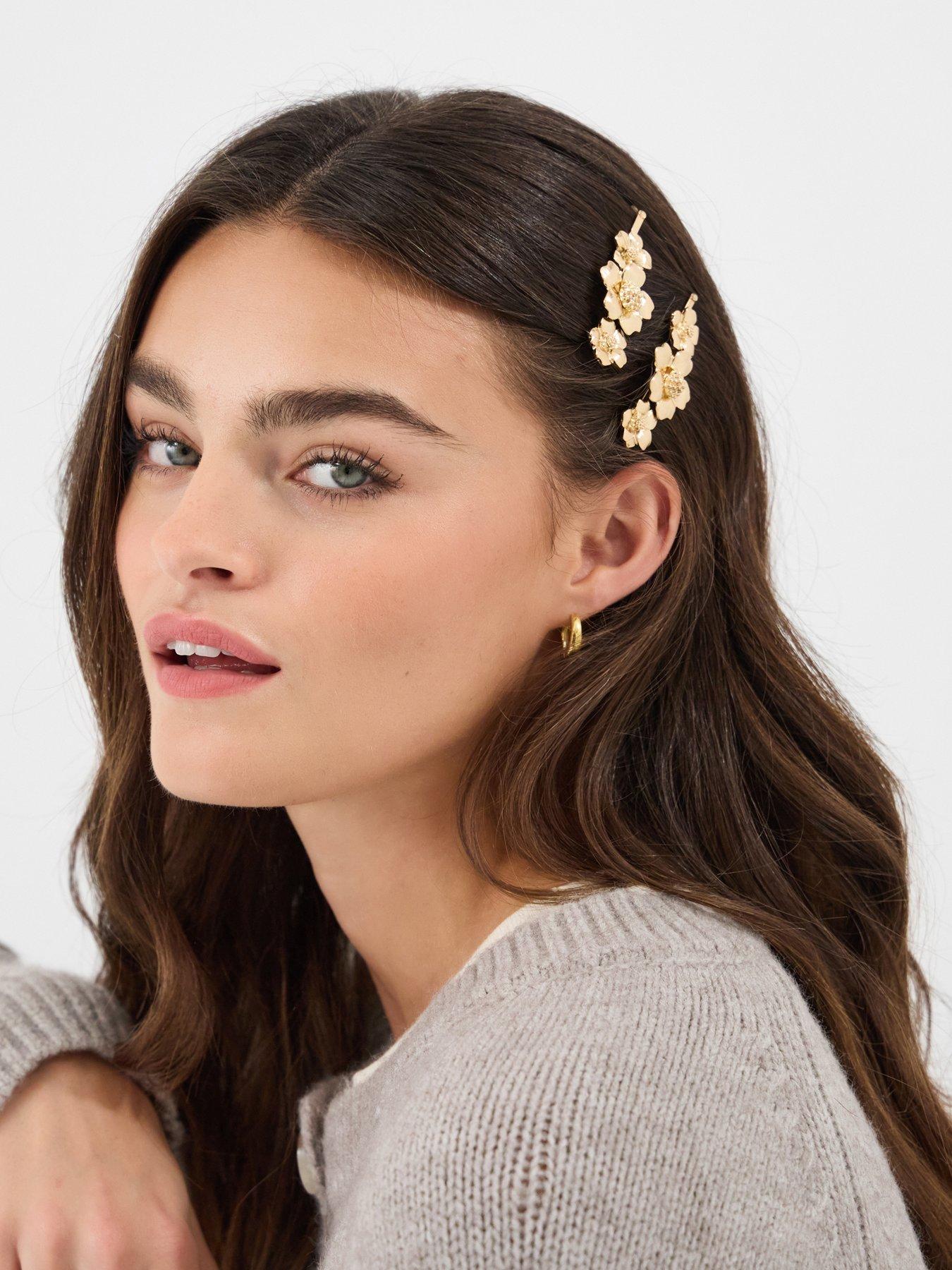 Image 2 of 3 of Accessorize 2-Pack Floral Metal Hair Slides - Gold
