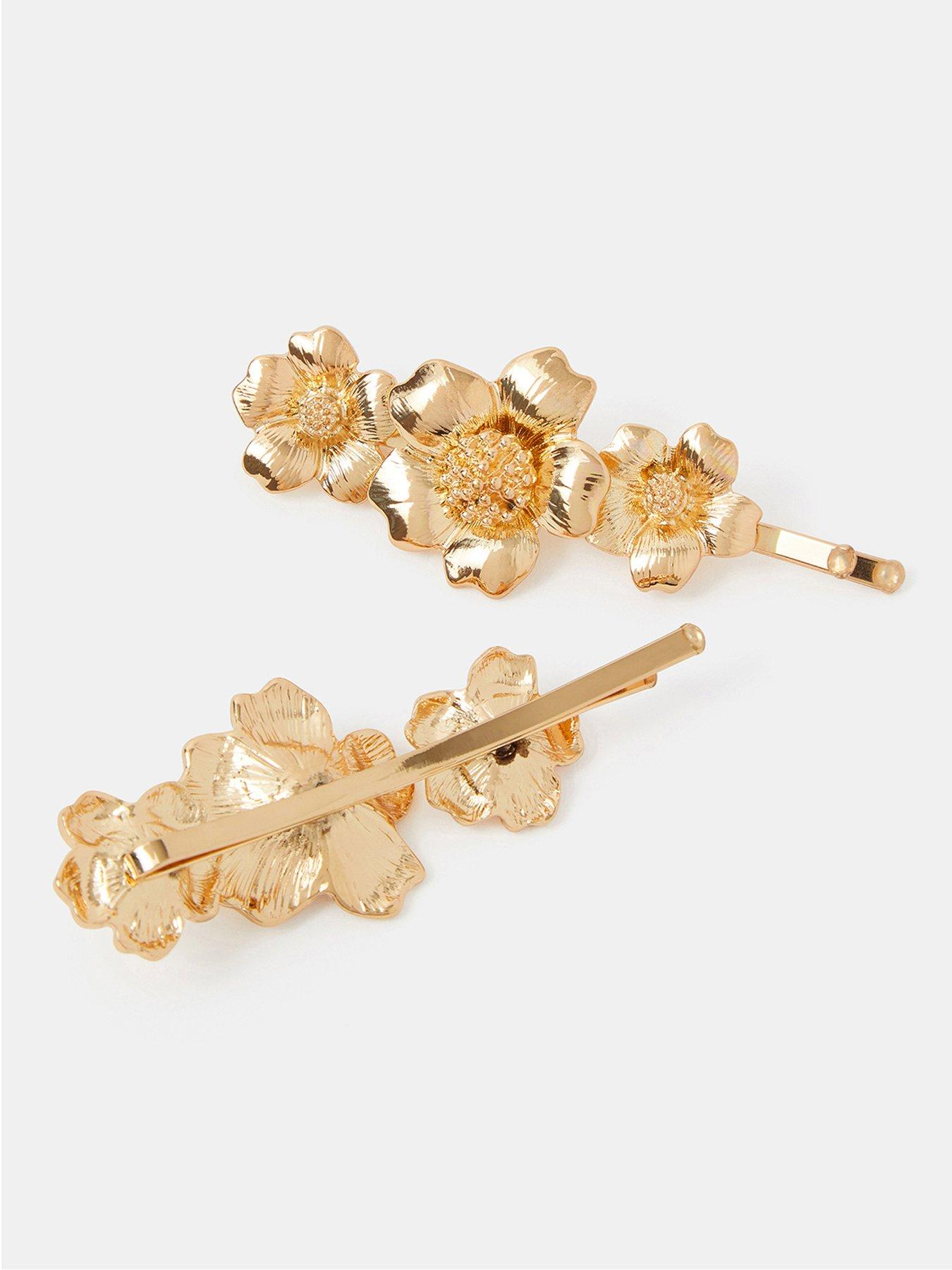 Image 3 of 3 of Accessorize 2-Pack Floral Metal Hair Slides - Gold