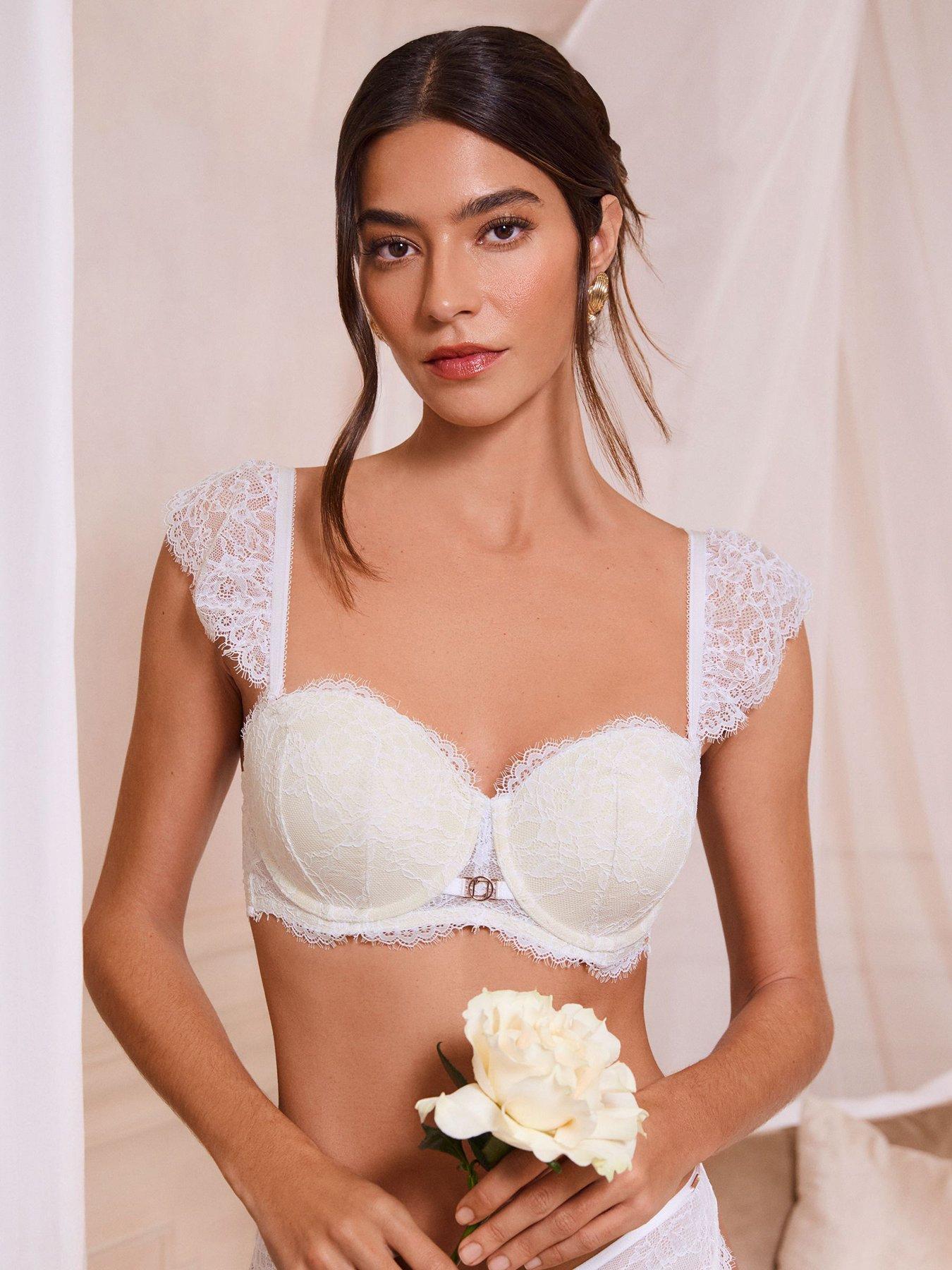 Lipsy Bridal All Over Lace Multiway Frill Bra, White, Size 32Dd, Women