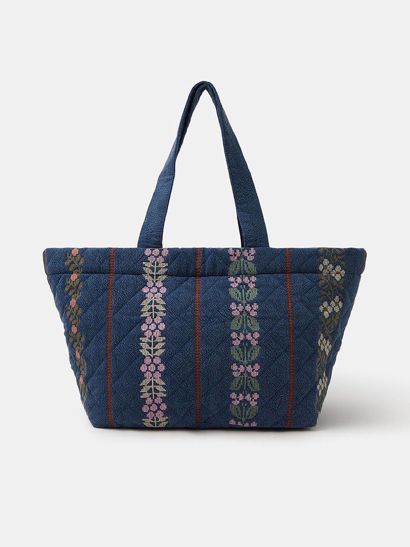 Accessorize Tapestry Quilted Denim Shopper Bag - Blue