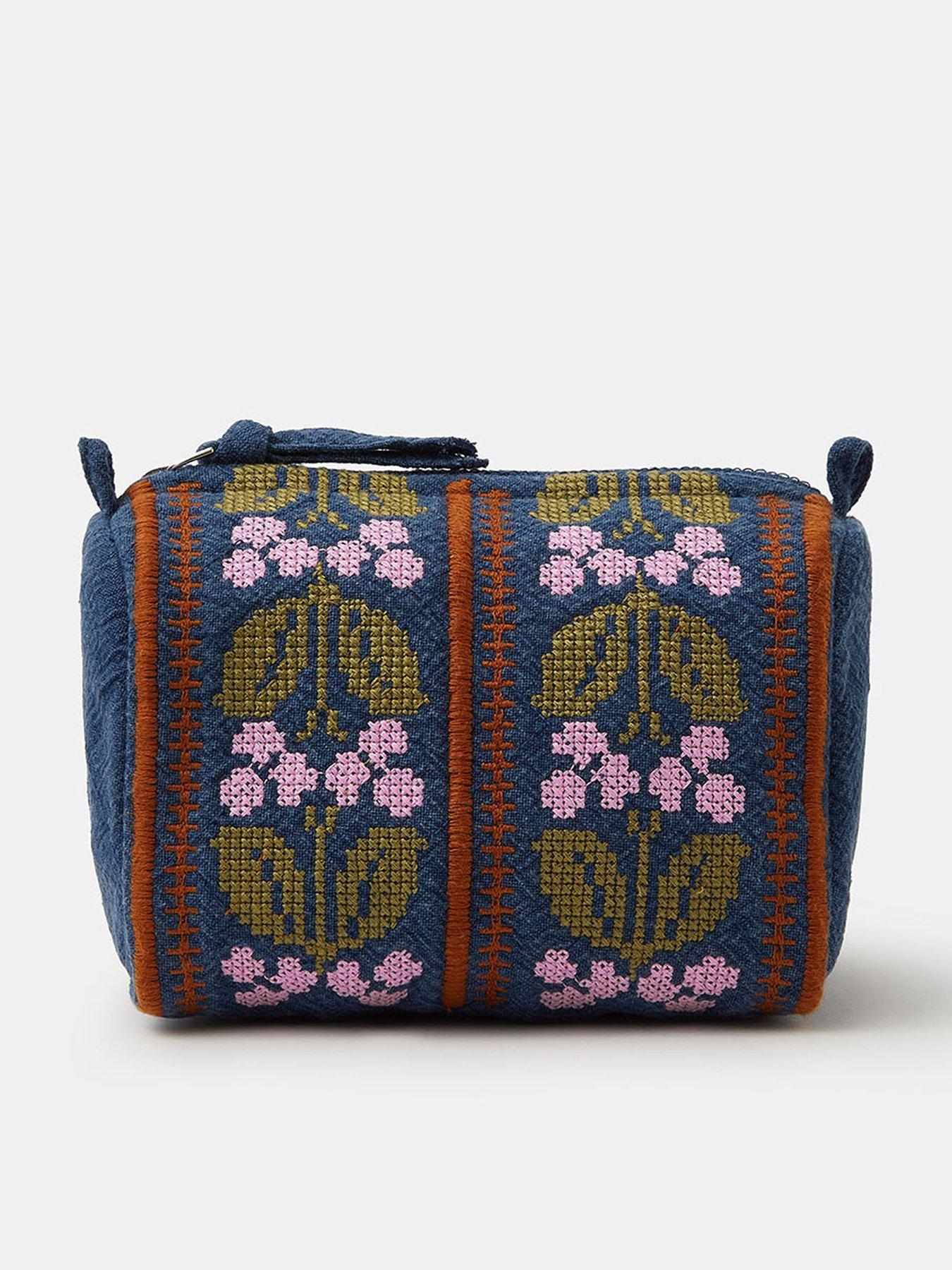 Accessorize Floral Tapestry Denim Make Up Bag - Blue