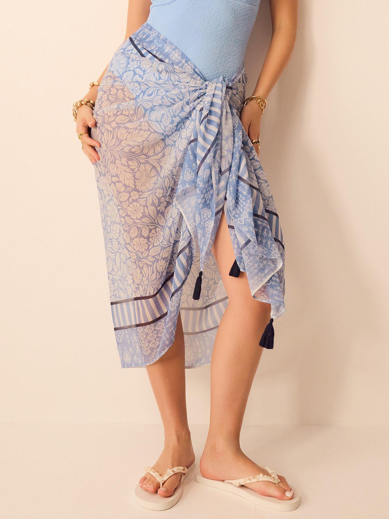 Image 1 of 5 of Accessorize Floral Print Sarong - Blue