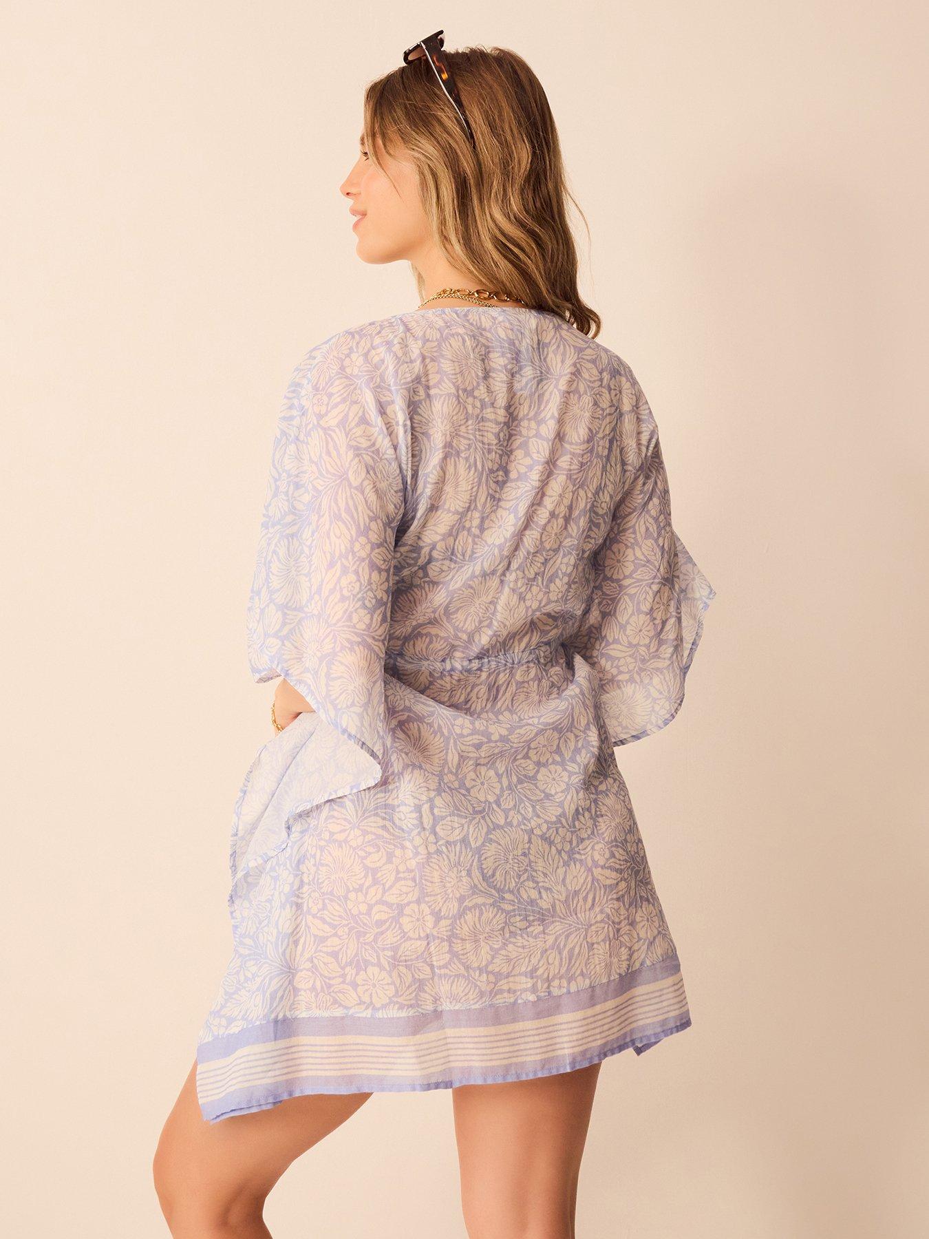 Image 2 of 4 of Accessorize Floral Print Mini Kaftan - Blue