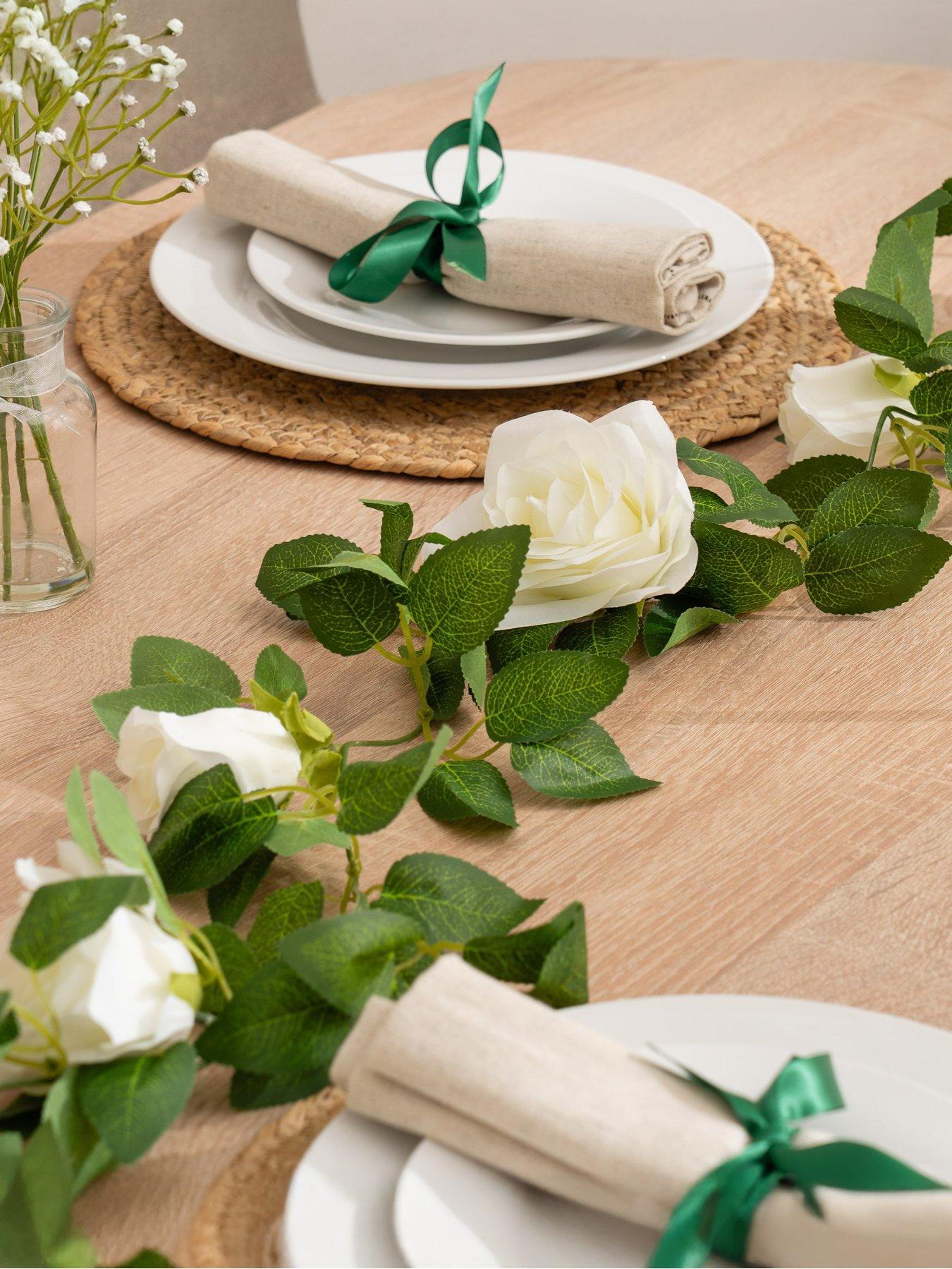 Scottish Everlastings 200cm Rose & Bud Garland White