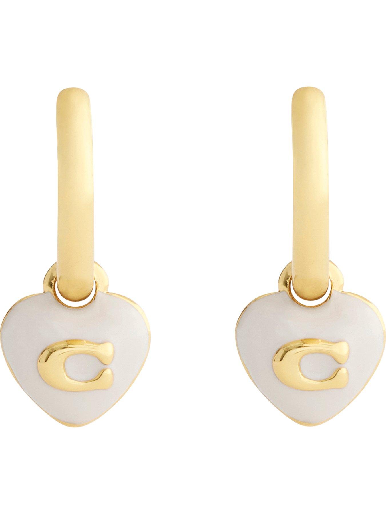 COACH Enamel C Heart Huggie Earrings - White