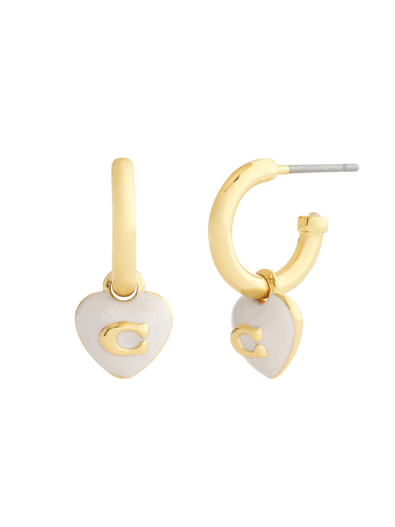 Image 4 of 4 of COACH Enamel C Heart Huggie Earrings - White