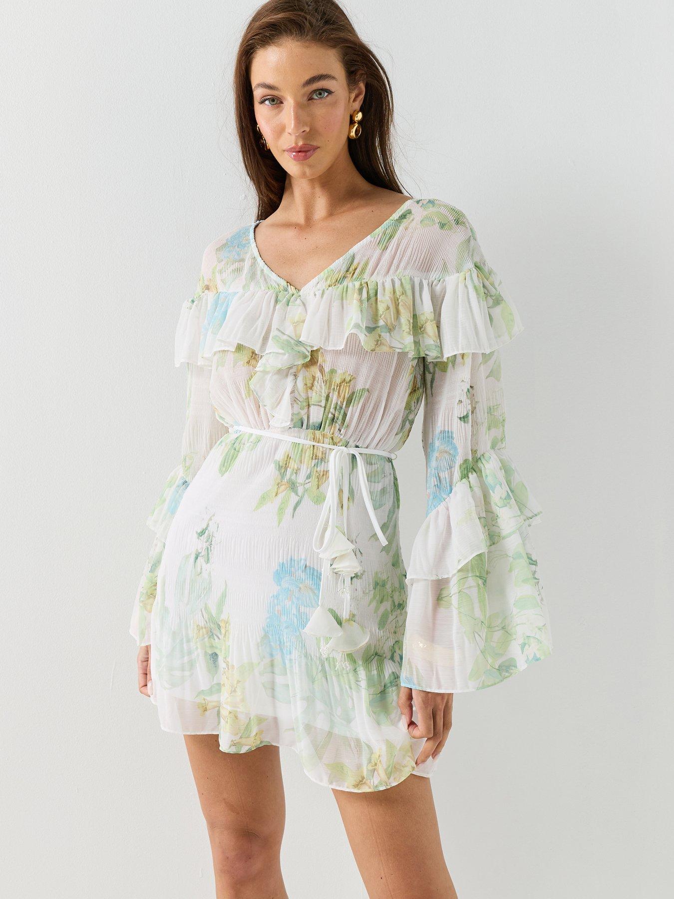 Guess Long Sleeve Laurence Printed Dress, White, Size M, Women