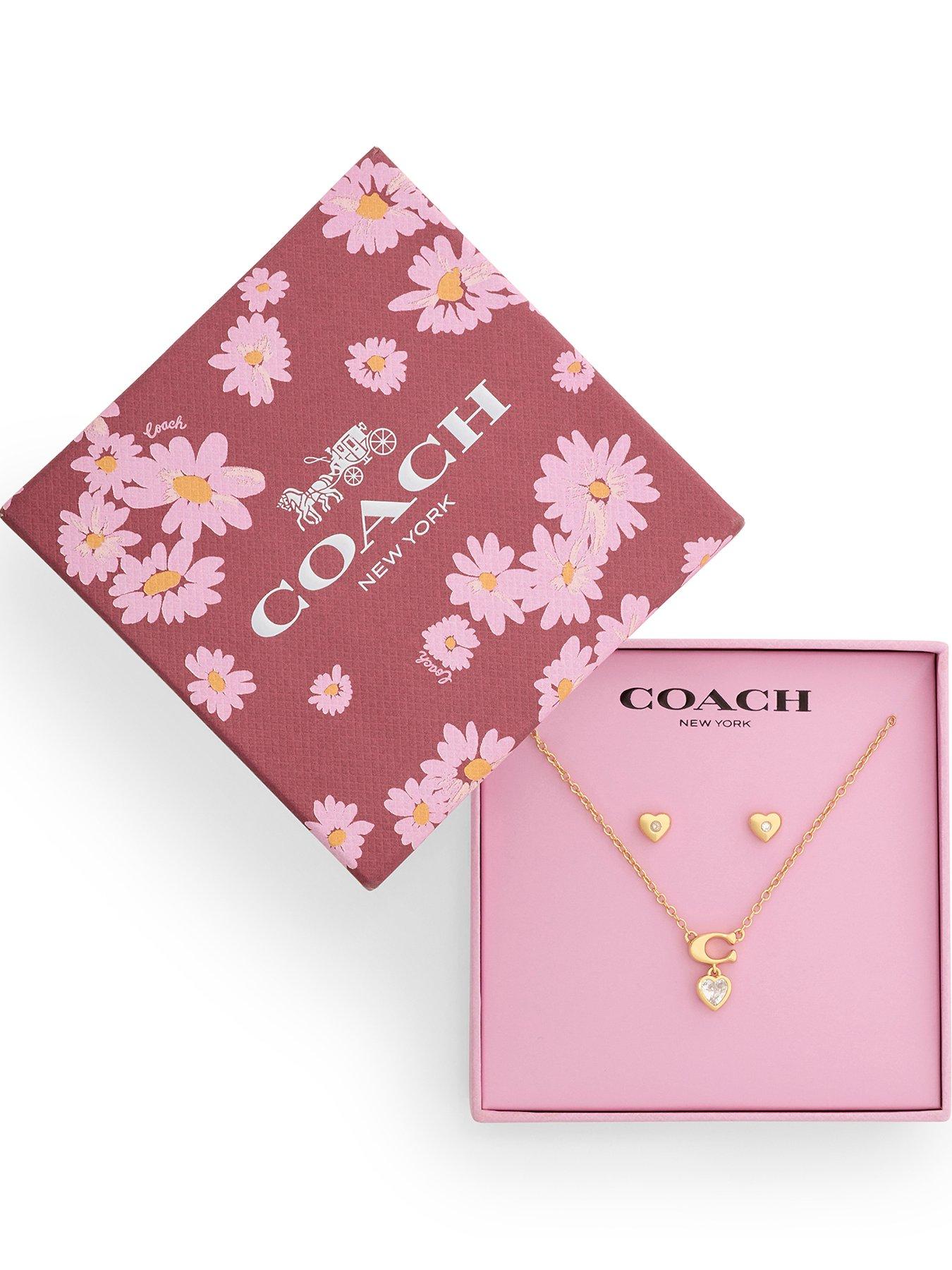 COACH Earrings And C-Charm Necklace Crystal Boxed Set - Gold