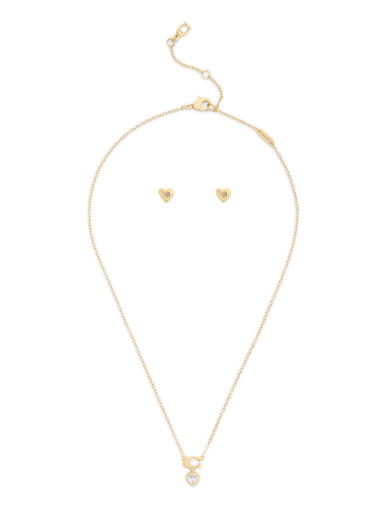 COACH Earrings And C-Charm Necklace Crystal Boxed Set - Gold | Very