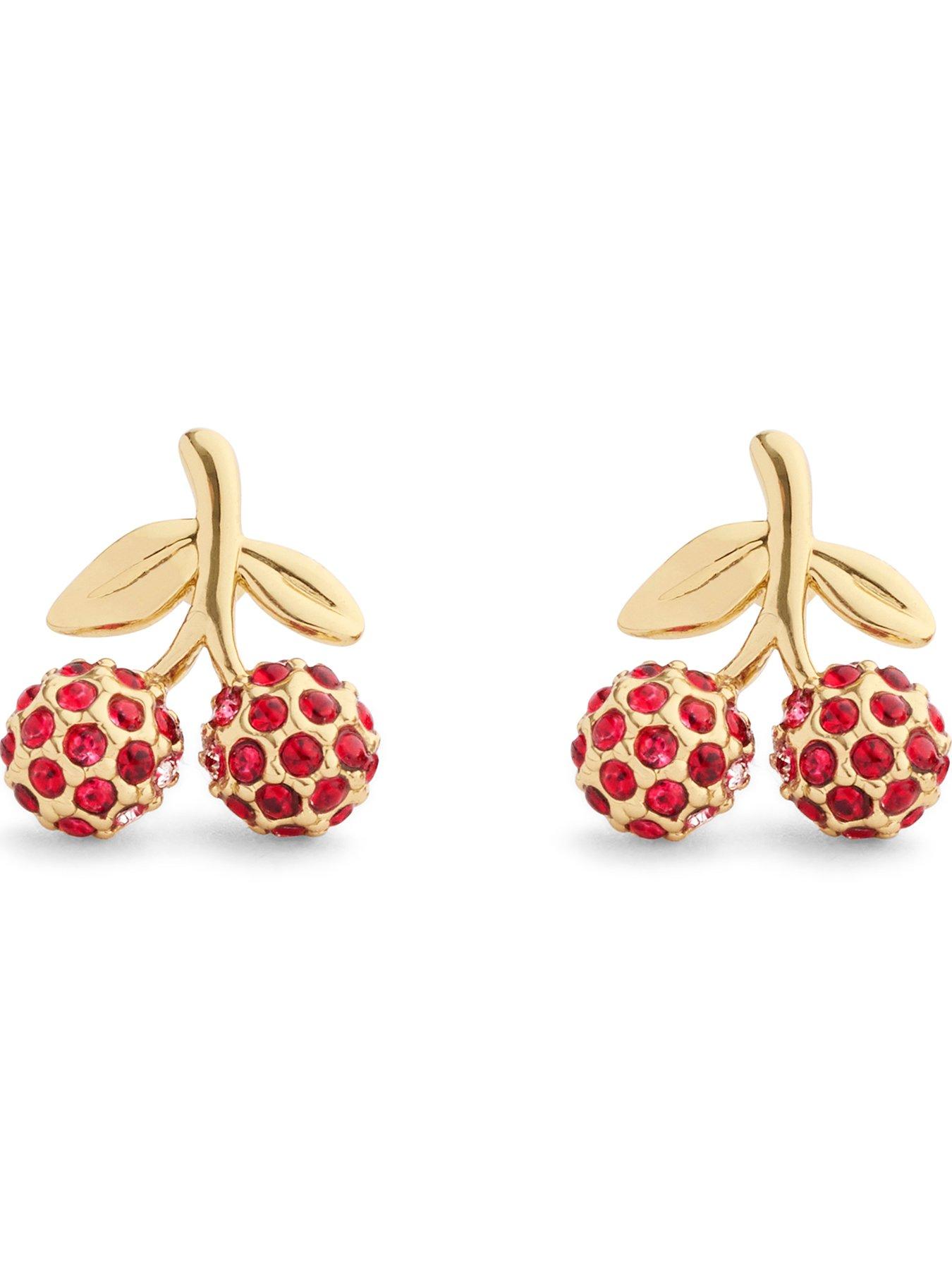 Image 1 of 3 of COACH Crystal Cherry Charm Pave Stud Earrings - Red