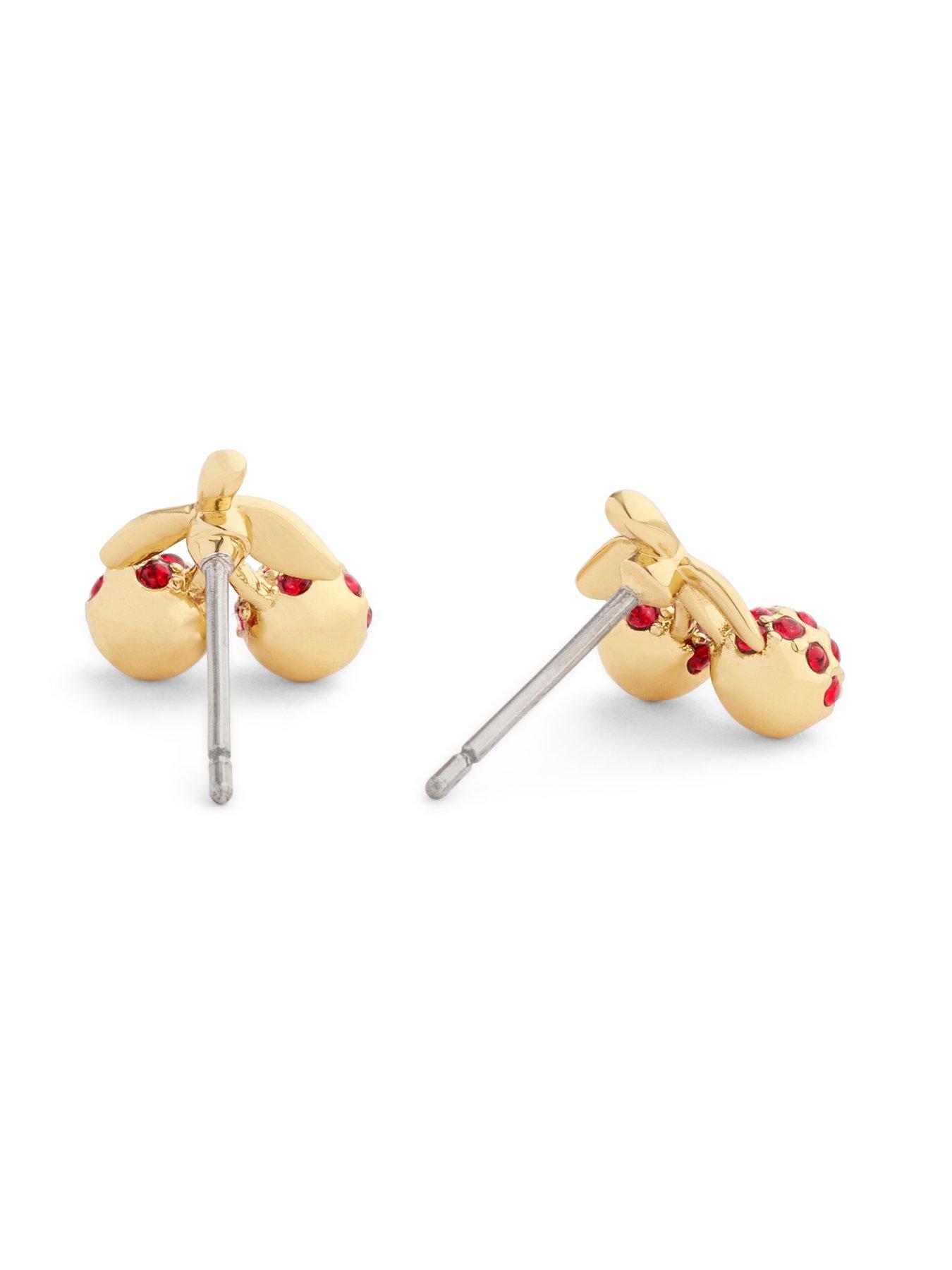 Image 2 of 3 of COACH Crystal Cherry Charm Pave Stud Earrings - Red