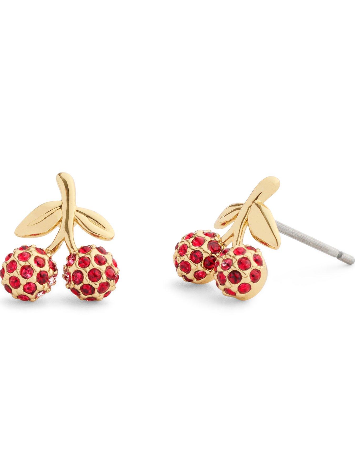 Image 3 of 3 of COACH Crystal Cherry Charm Pave Stud Earrings - Red
