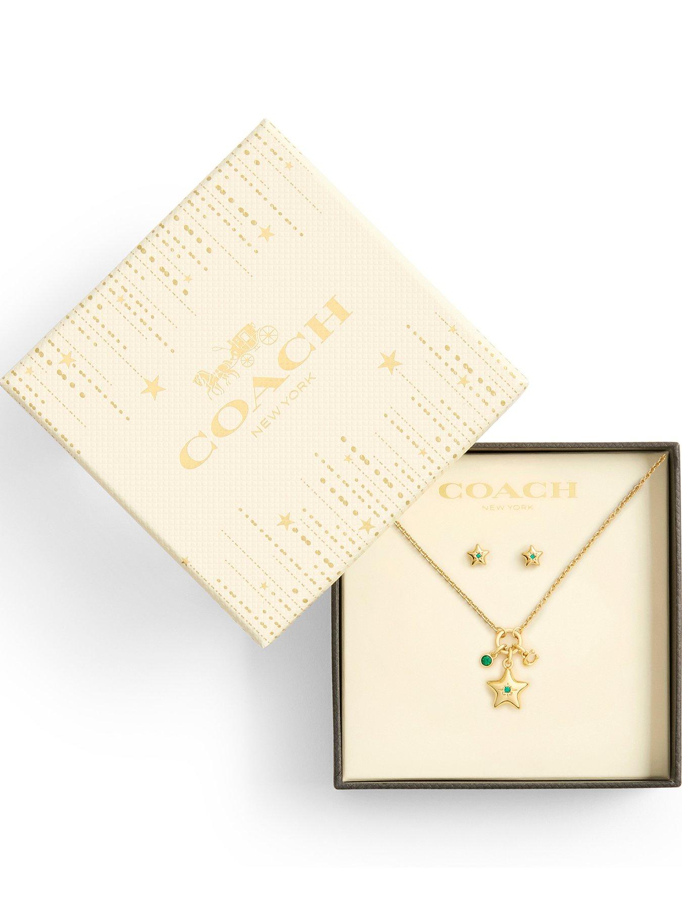 COACH Star Cluster Charm Necklace  &  Earrings Set - Green