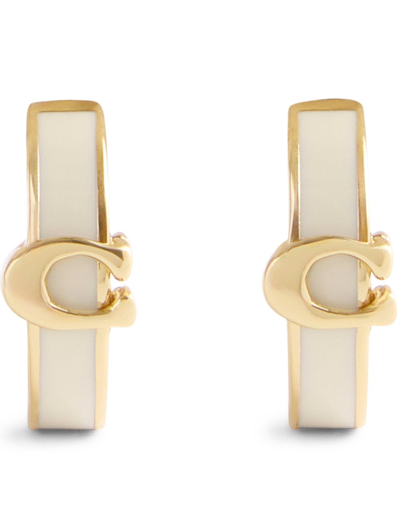 COACH Enamel C Huggie Earrings - Cream