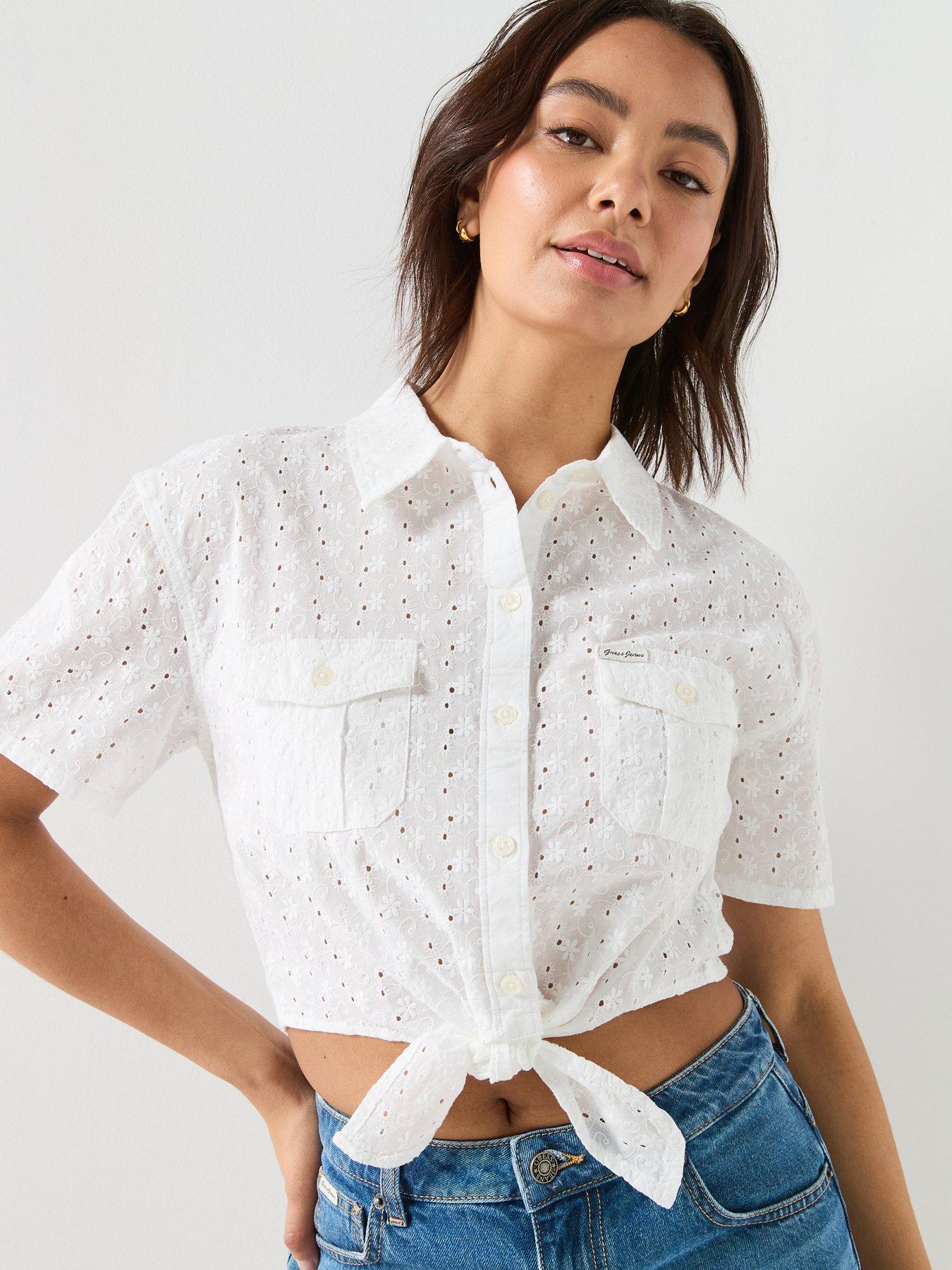 Guess Jeans Gj Cropped Front Tie Top - White