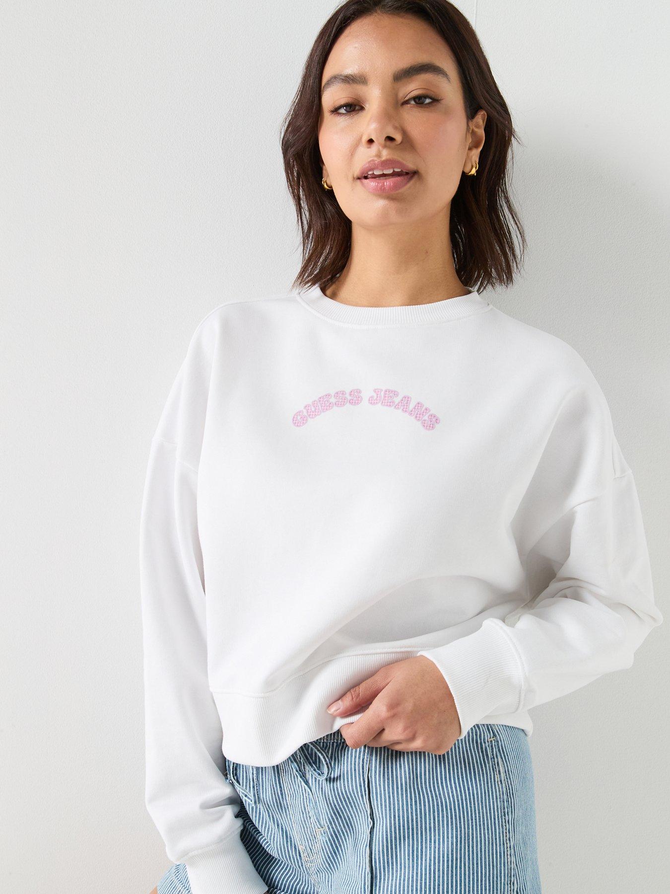 Guess Jeans Gj Drop Shoulder Cropped Sweatshirt, White, Size S, Women