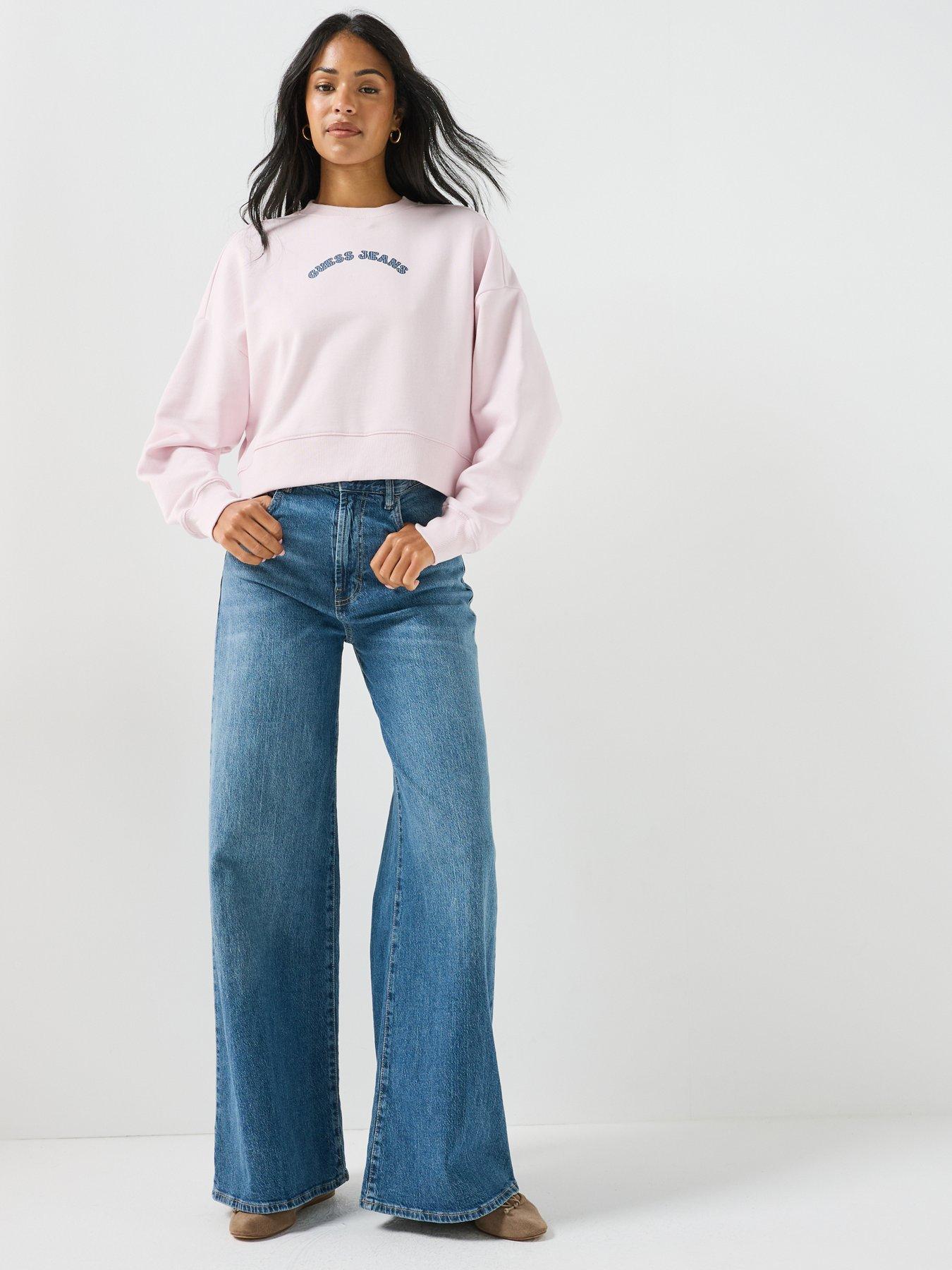Image 3 of 5 of Guess Jeans GJ Drop Shoulder Cropped Sweatshirt - Pink