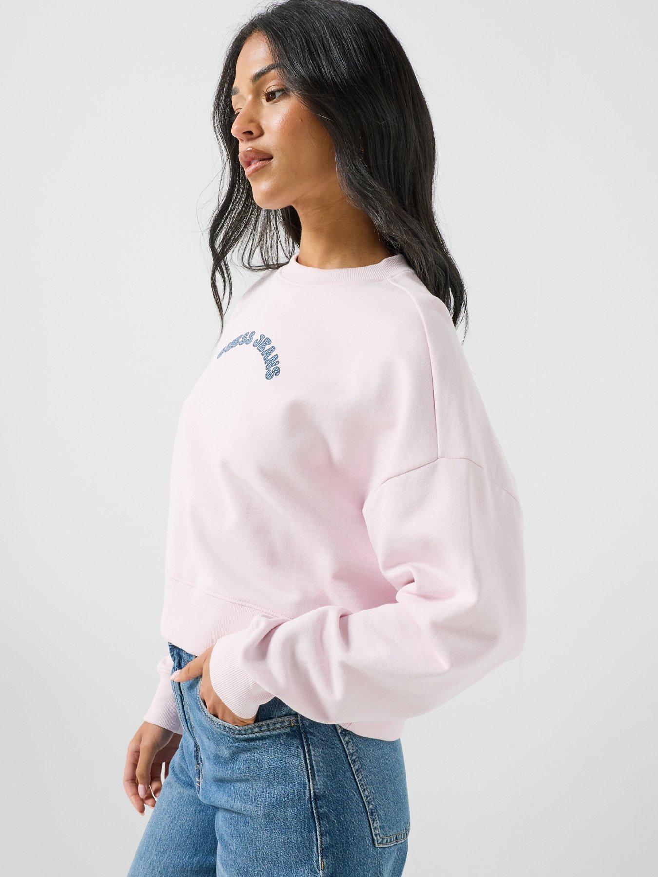Image 4 of 5 of Guess Jeans GJ Drop Shoulder Cropped Sweatshirt - Pink