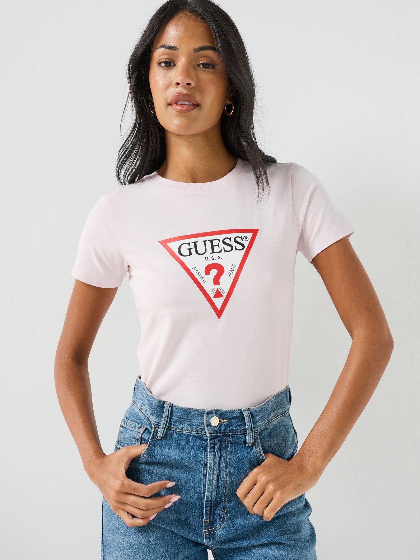 Image 1 of 5 of Guess Jeans Triangle Logo T-Shirt - White