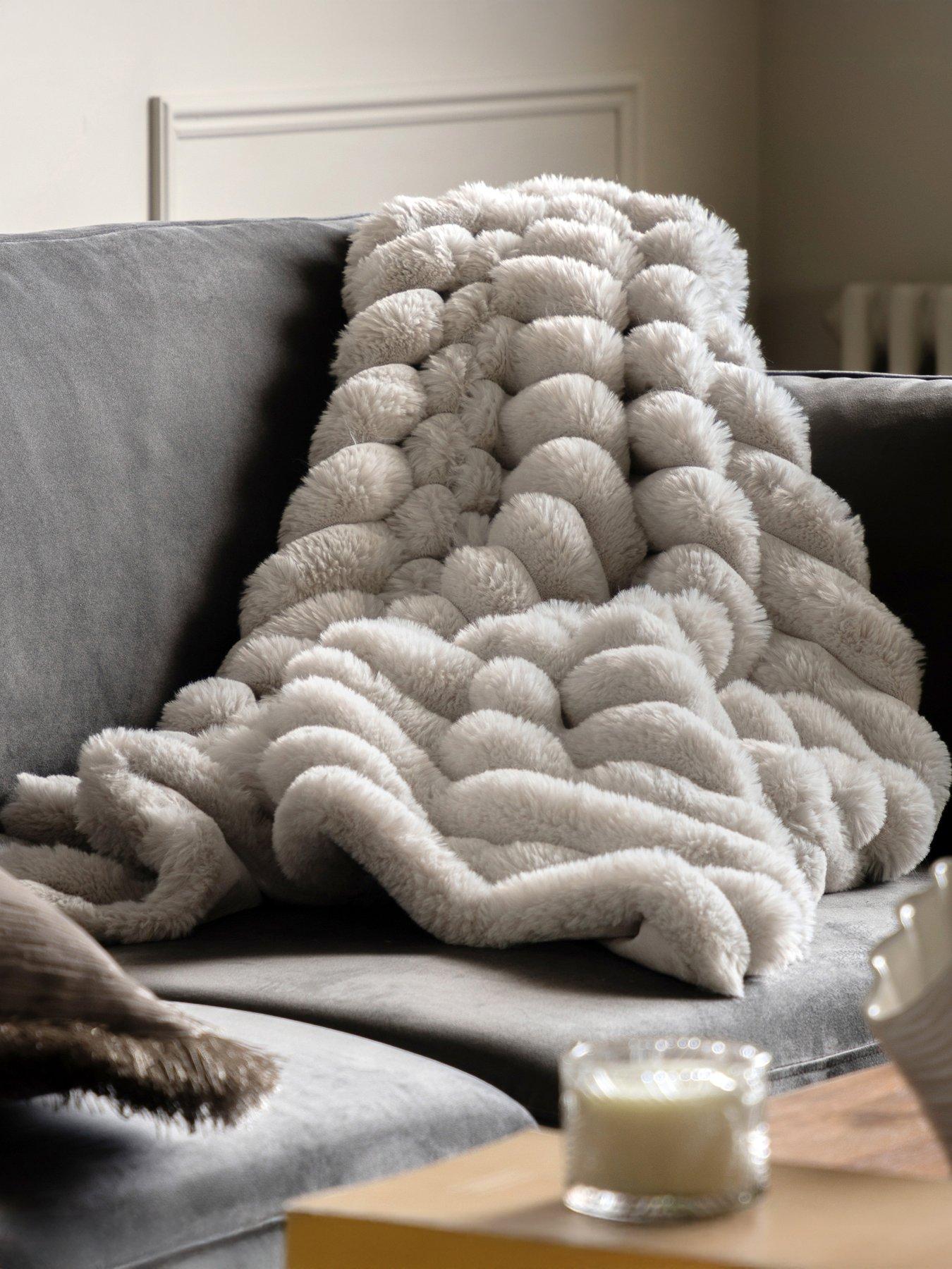 Gallery Direct Ribbed Faux Fur Throw Natural 1300x1700mm