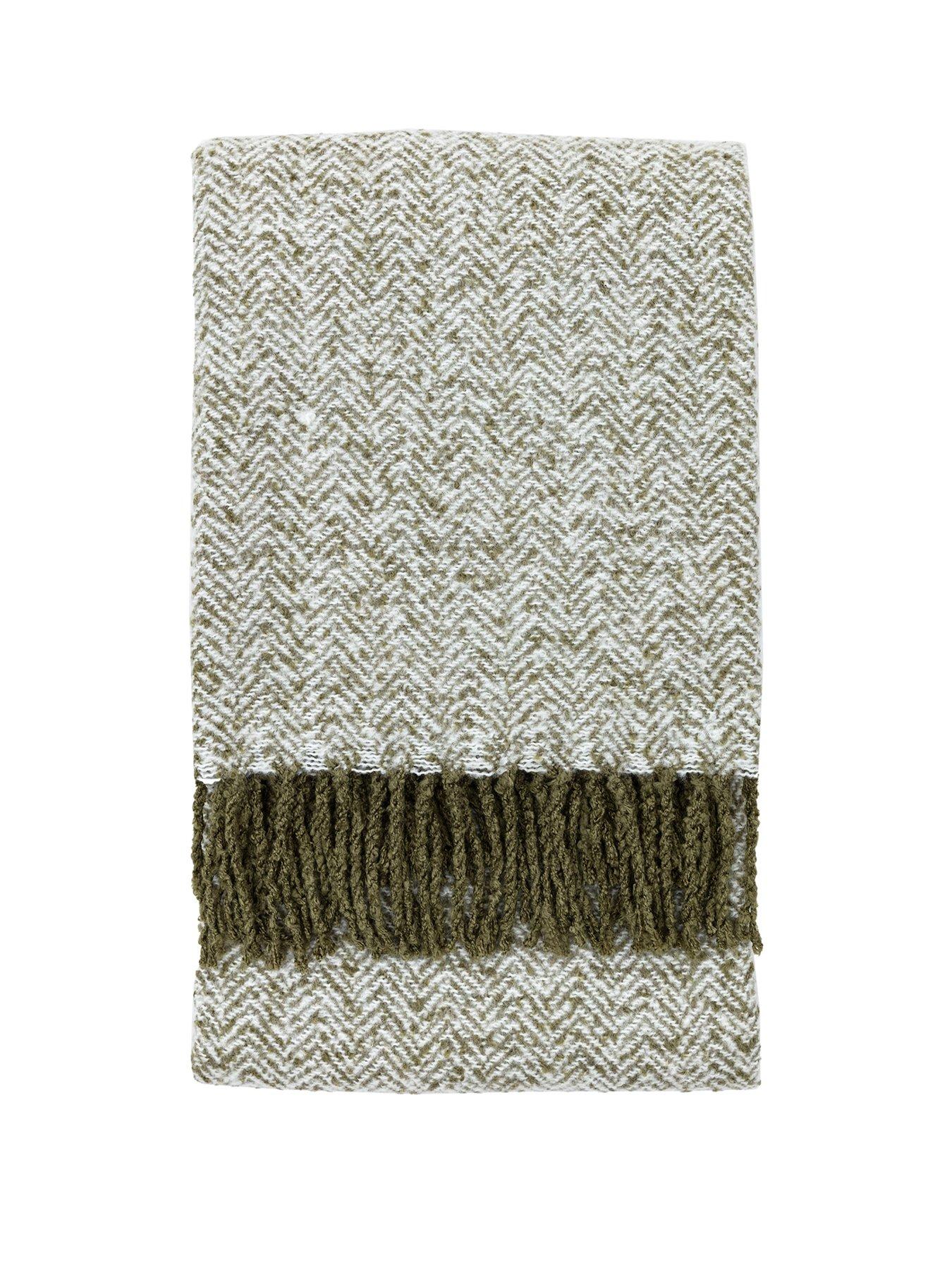 Image 2 of 6 of Gallery Herringbone Faux Mohair Throw Olive 1300x1800mm