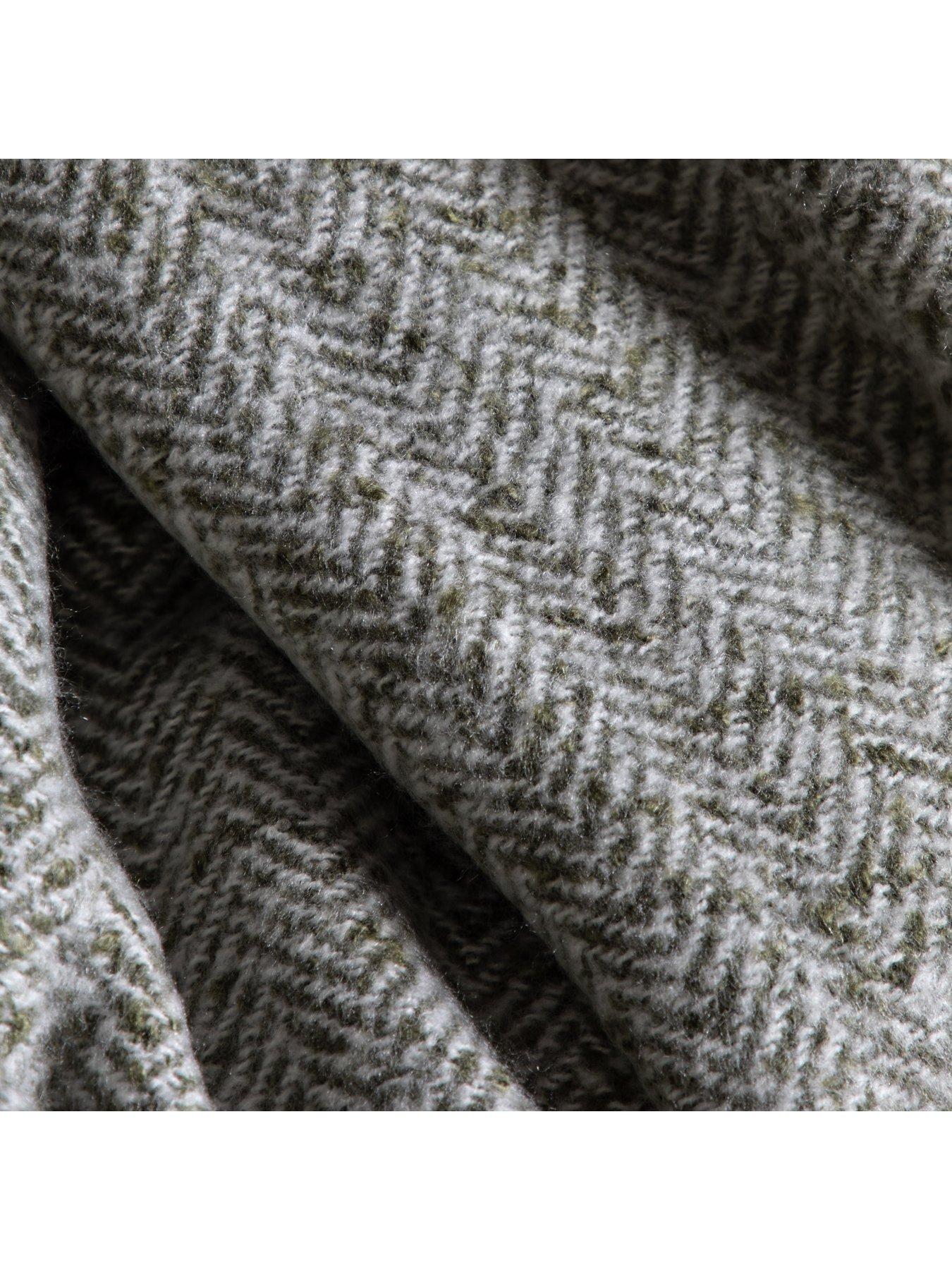 Image 3 of 6 of Gallery Herringbone Faux Mohair Throw Olive 1300x1800mm