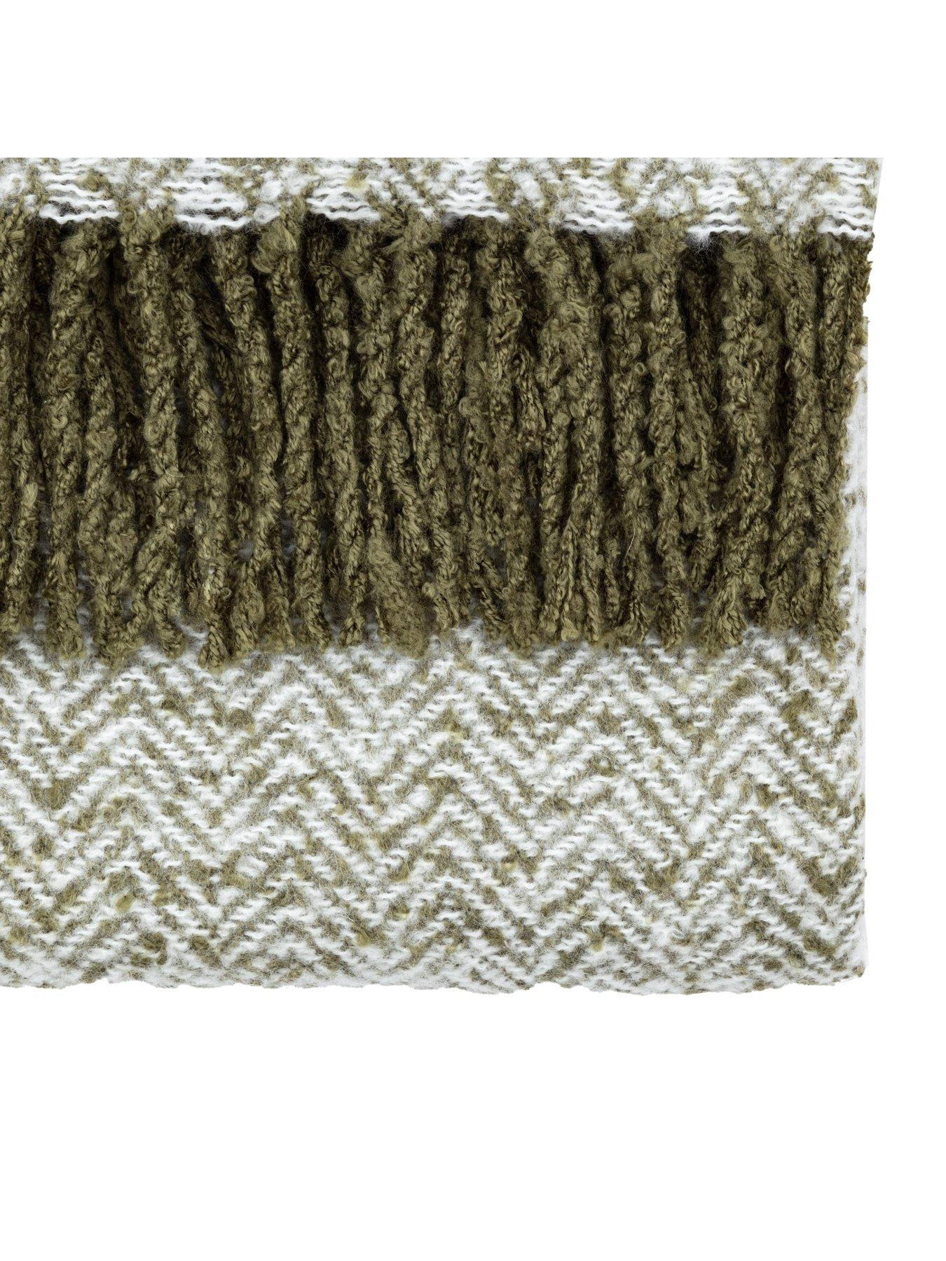 Image 4 of 6 of Gallery Herringbone Faux Mohair Throw Olive 1300x1800mm