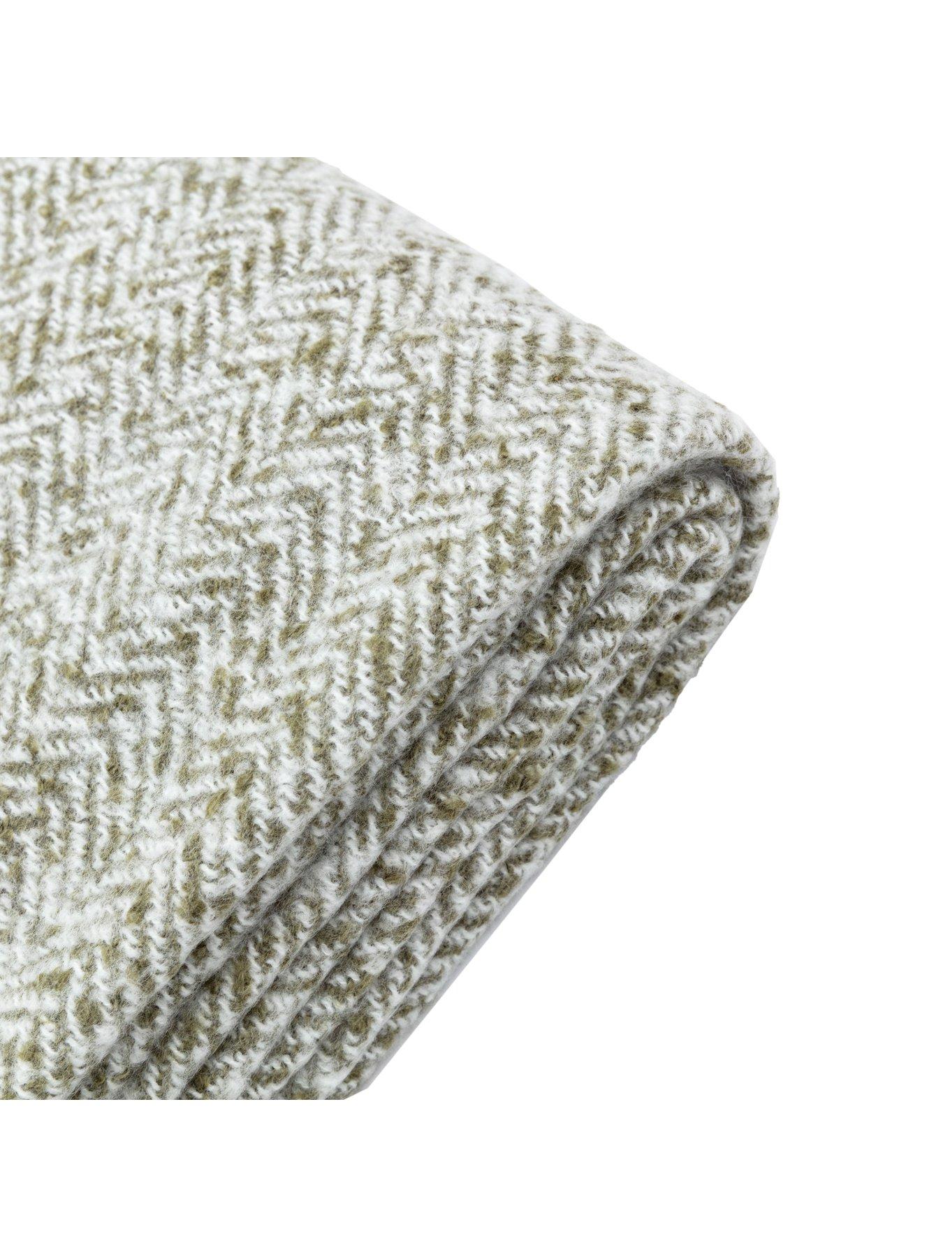 Image 5 of 6 of Gallery Herringbone Faux Mohair Throw Olive 1300x1800mm