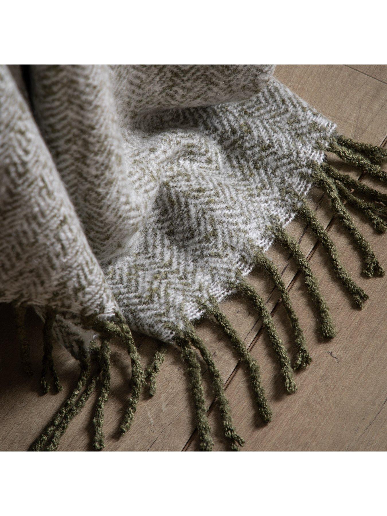 Image 6 of 6 of Gallery Herringbone Faux Mohair Throw Olive 1300x1800mm