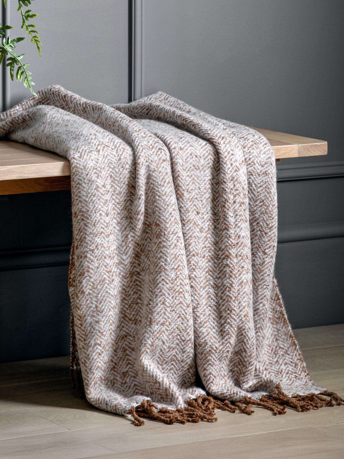 Gallery Herringbone Faux Mohair Throw Tan 1300x1800mm