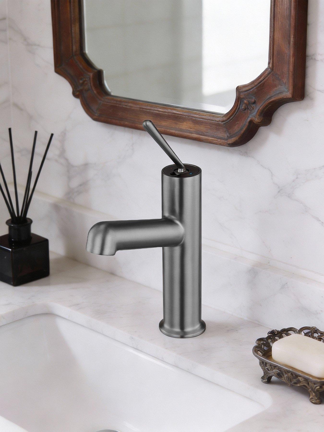 Living and Home Gunmetal Grey Metal Basin Mixer Tap With Zinc Alloy Handle