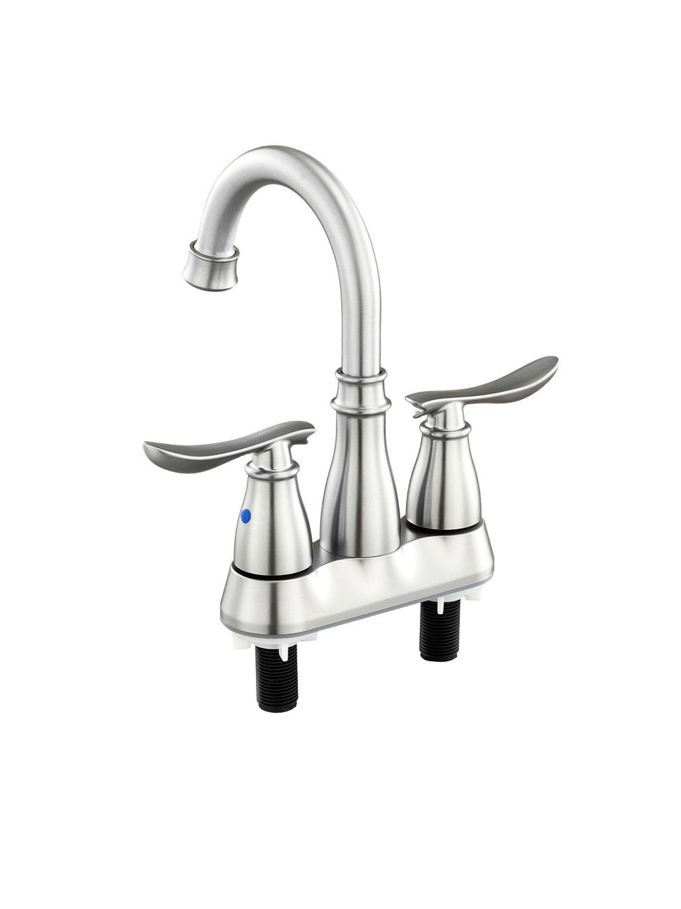 Image 6 of 7 of Living and Home Brushed Effect Double Handle Bathroom Sink Faucet With Drainer