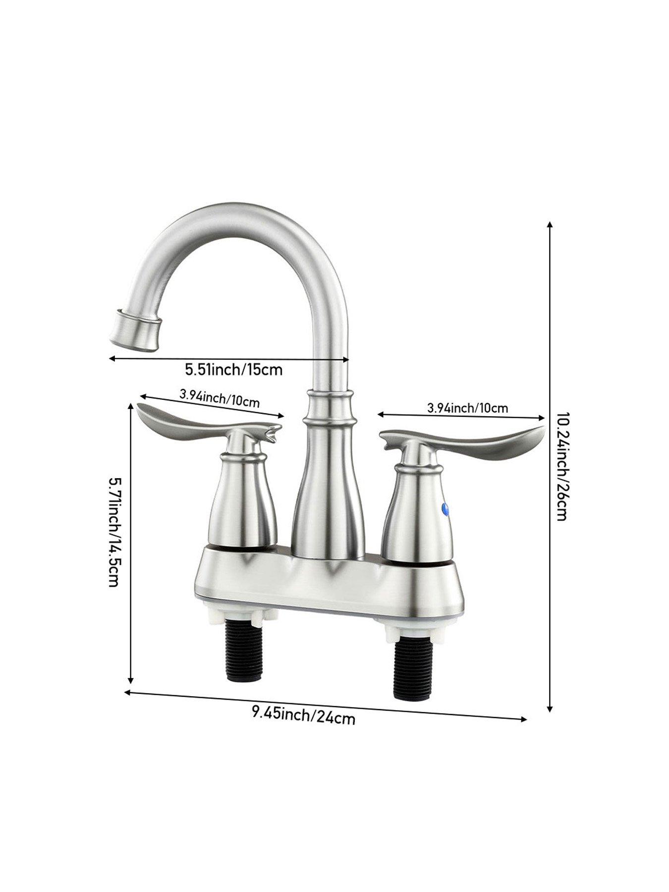 Image 7 of 7 of Living and Home Brushed Effect Double Handle Bathroom Sink Faucet With Drainer