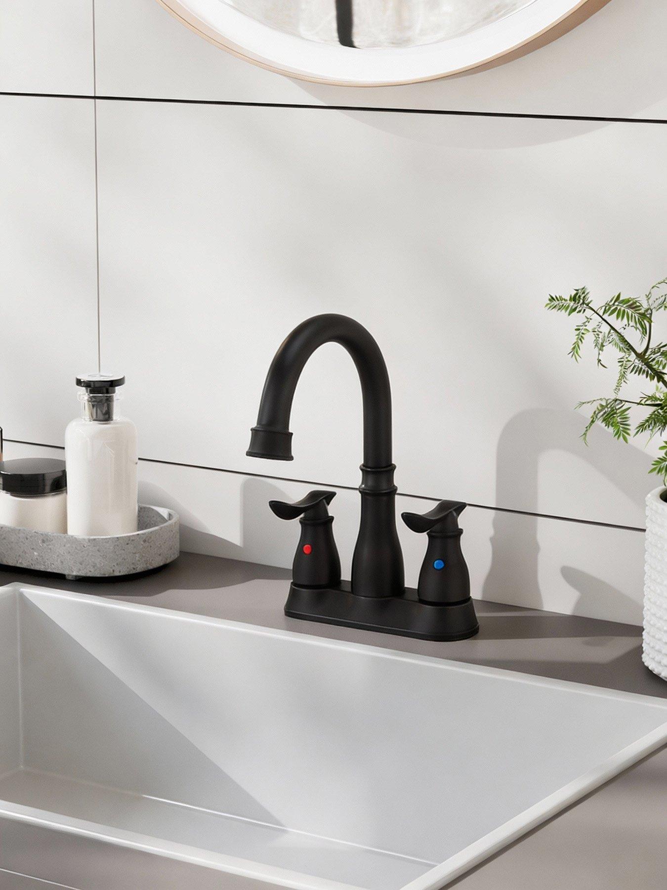 Living and Home Black Double Handle Bathroom Sink Faucet With Drainer